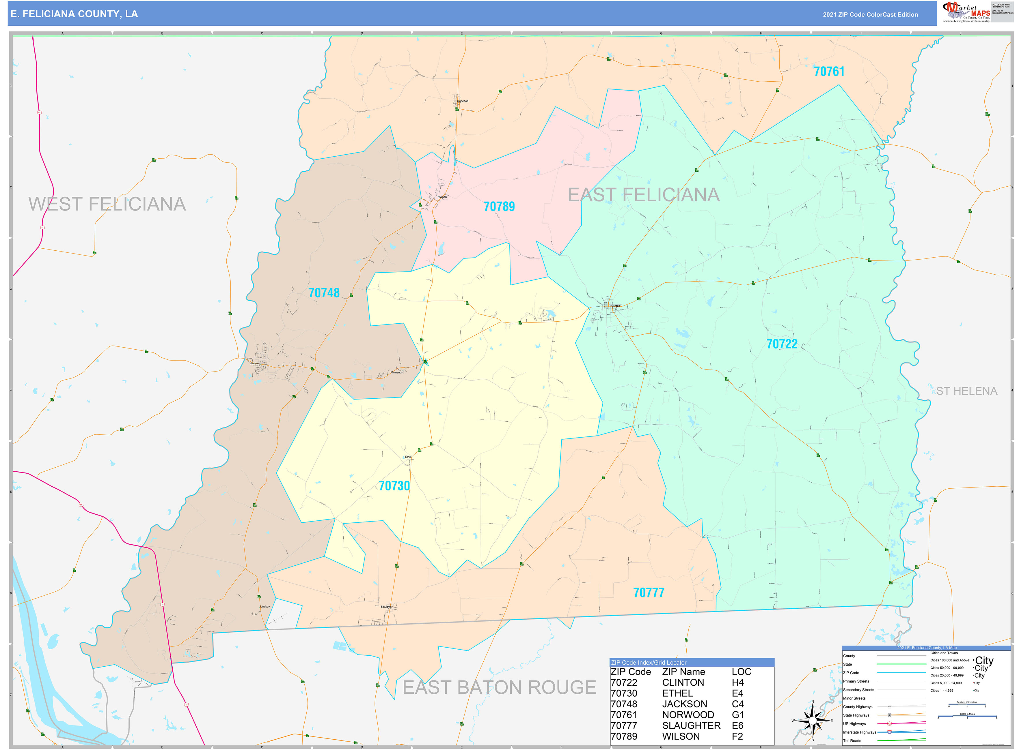 E. Feliciana County, LA Wall Map Color Cast Style by MarketMAPS