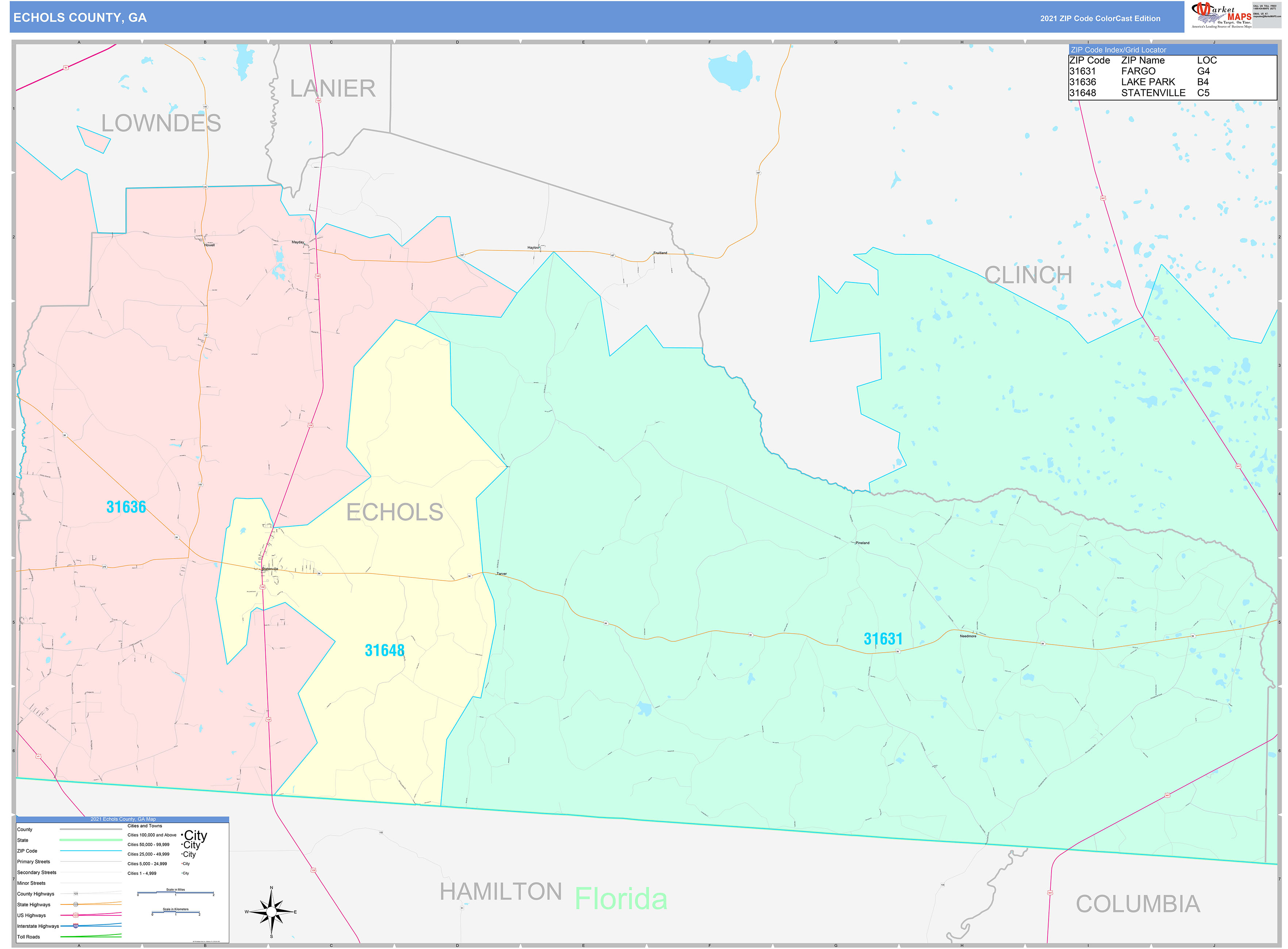 Echols County, GA Wall Map Color Cast Style by MarketMAPS