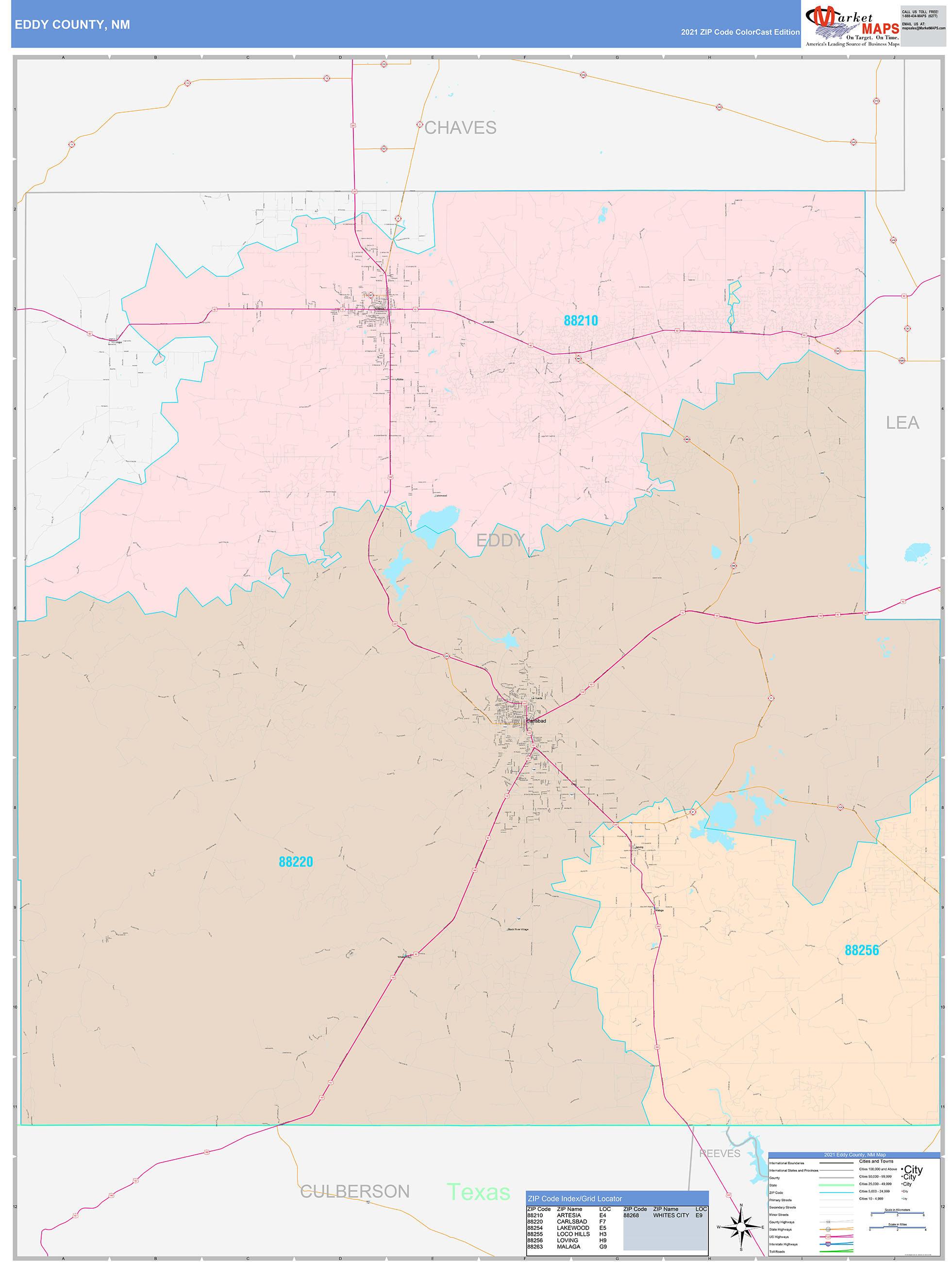 Eddy County, NM Wall Map Color Cast Style by MarketMAPS