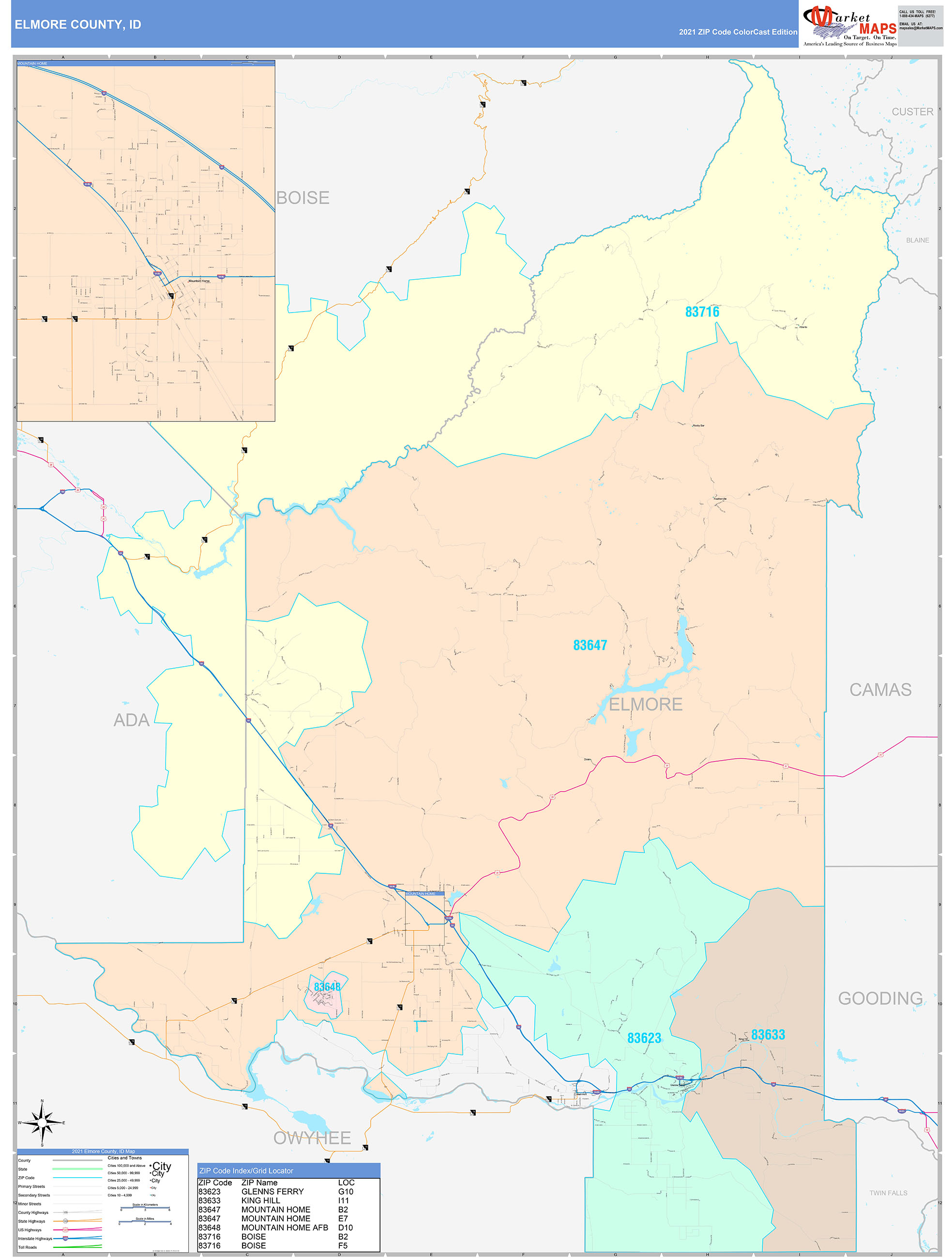 Elmore County, ID Wall Map Color Cast Style by MarketMAPS MapSales