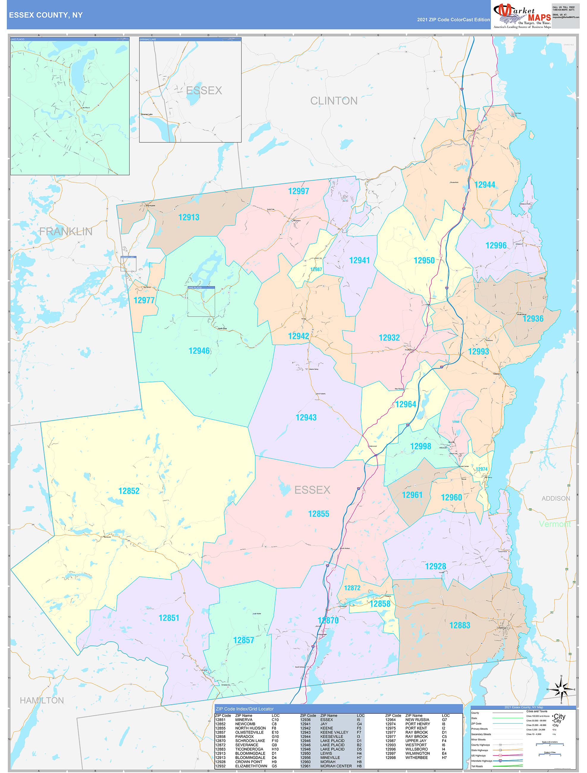 Essex County, NY Wall Map Color Cast Style by MarketMAPS
