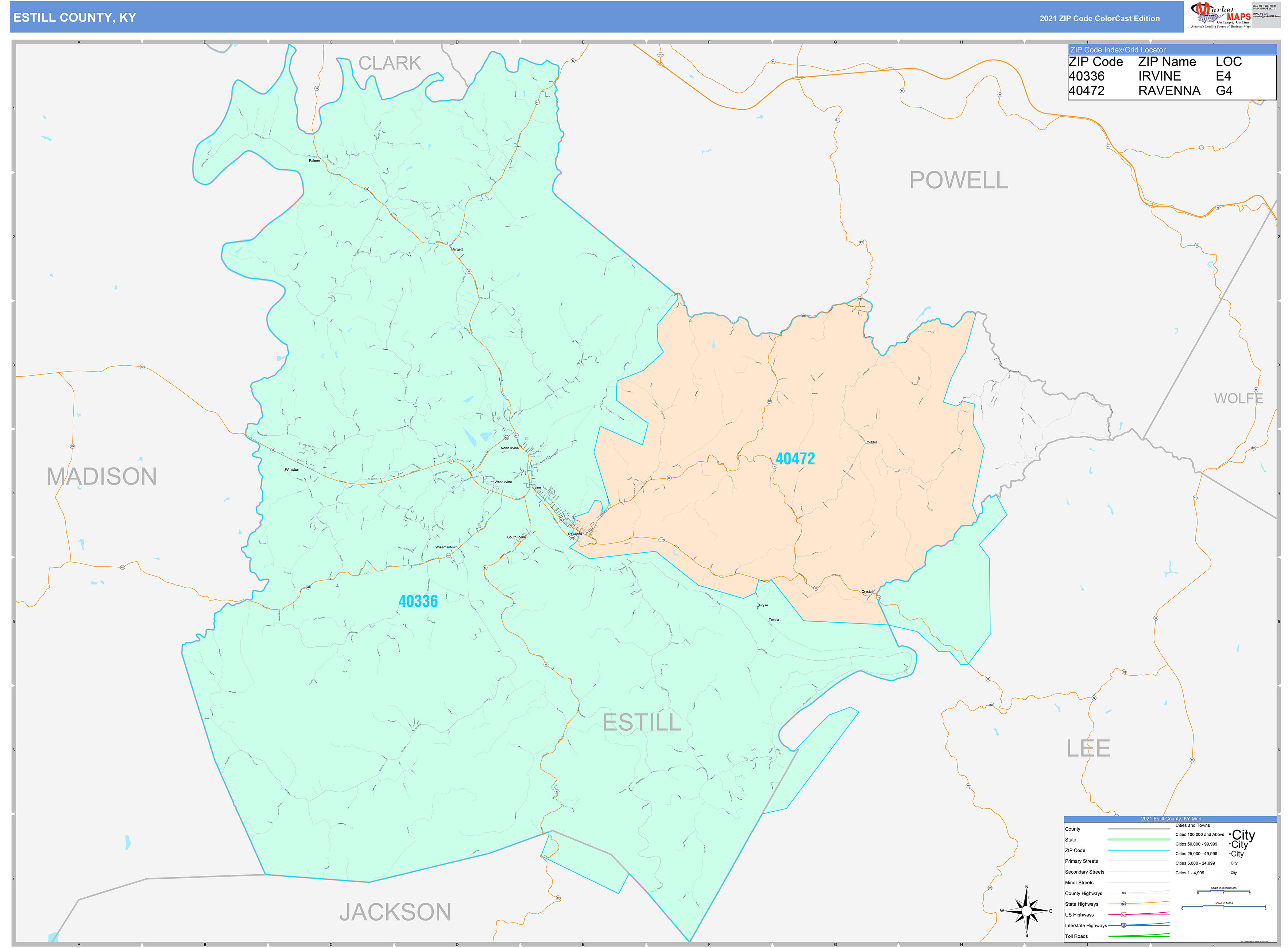 Estill County, KY Wall Map Color Cast Style by MarketMAPS