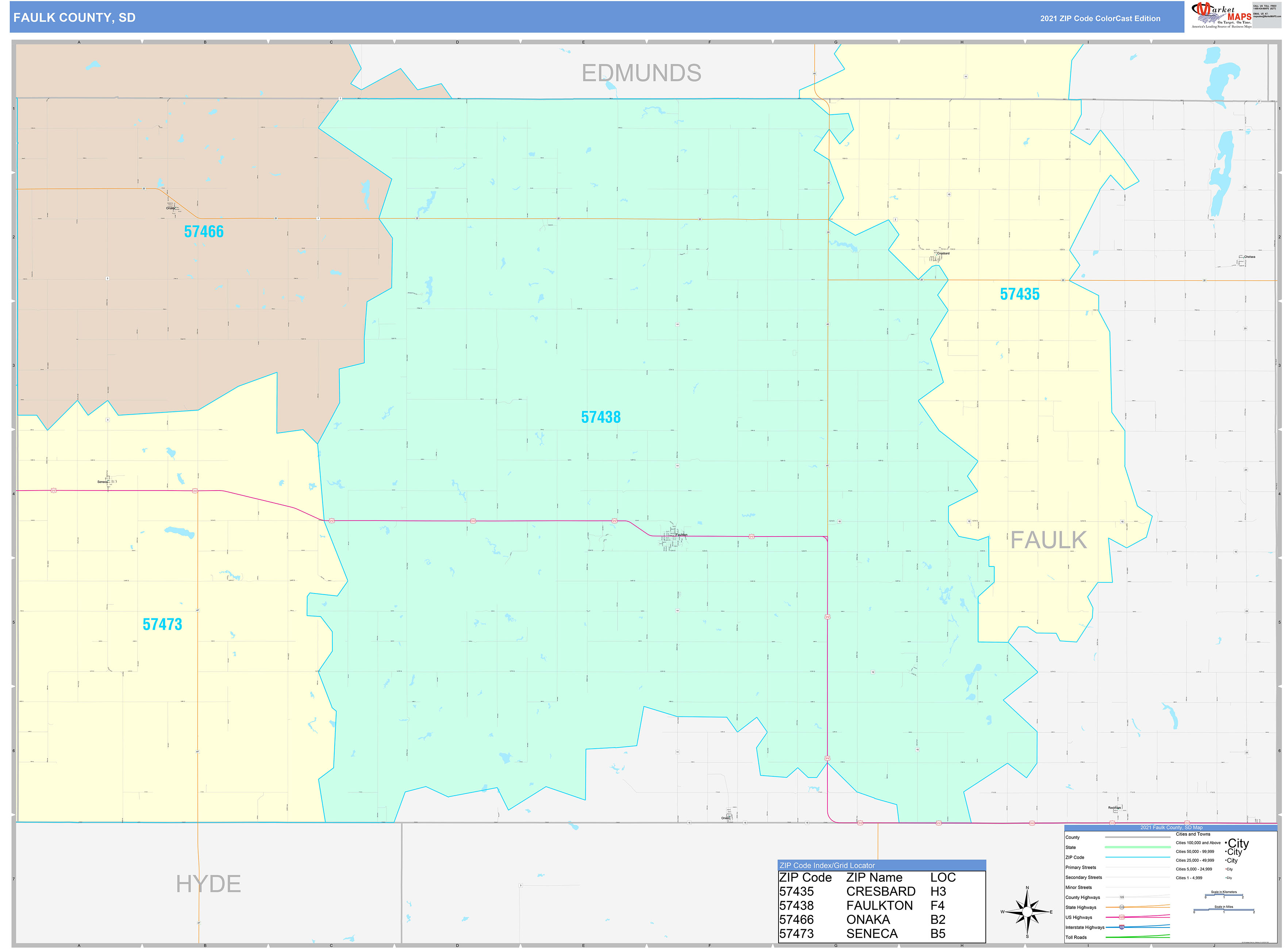 Faulk County, SD Wall Map Color Cast Style by MarketMAPS