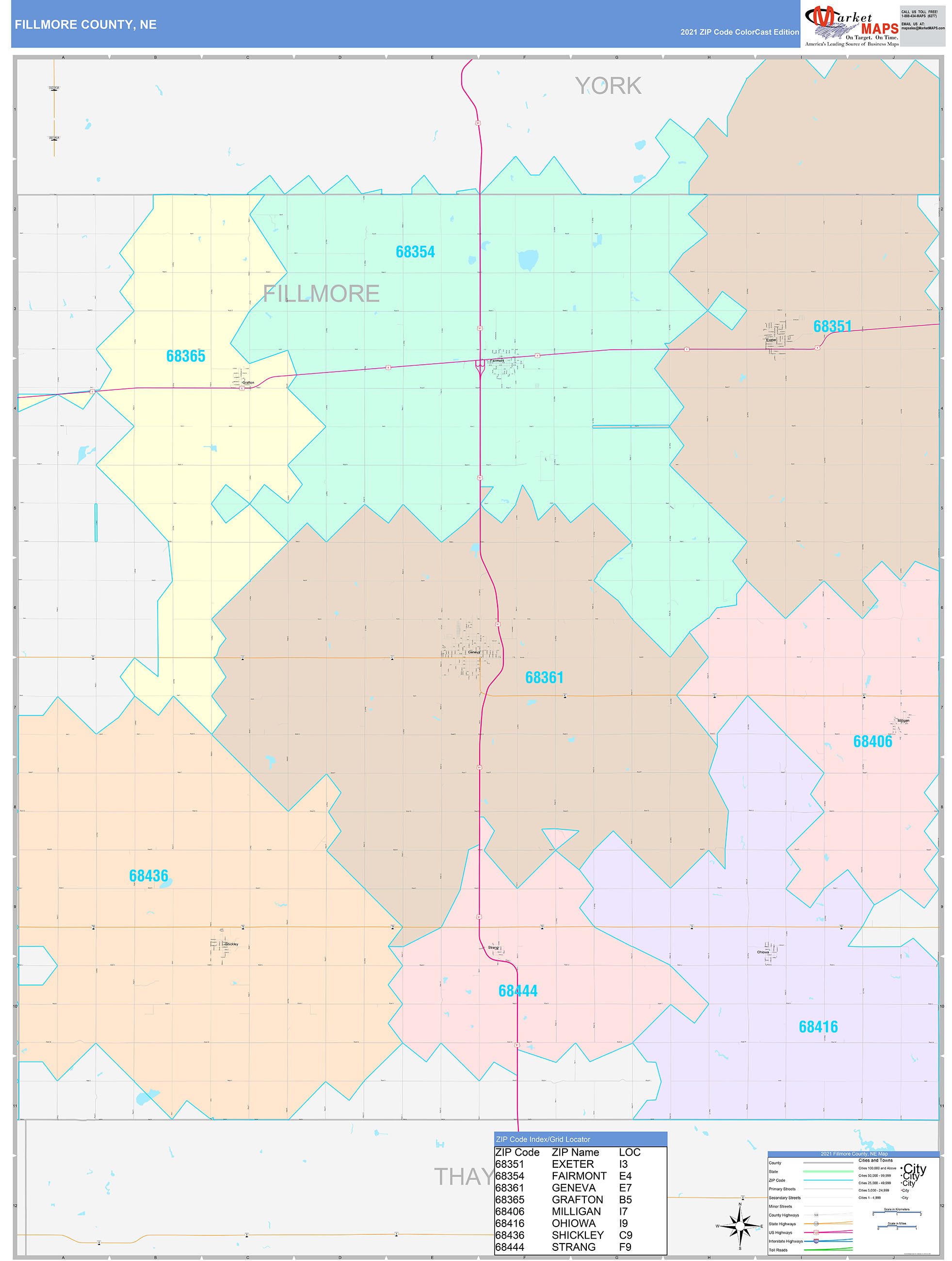 Fillmore County, NE Wall Map Color Cast Style by MarketMAPS