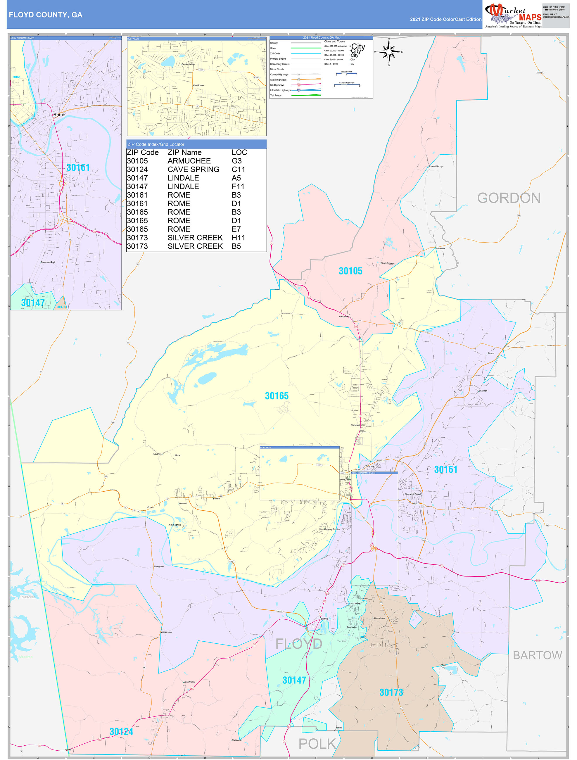 Floyd County, GA Wall Map Color Cast Style by MarketMAPS
