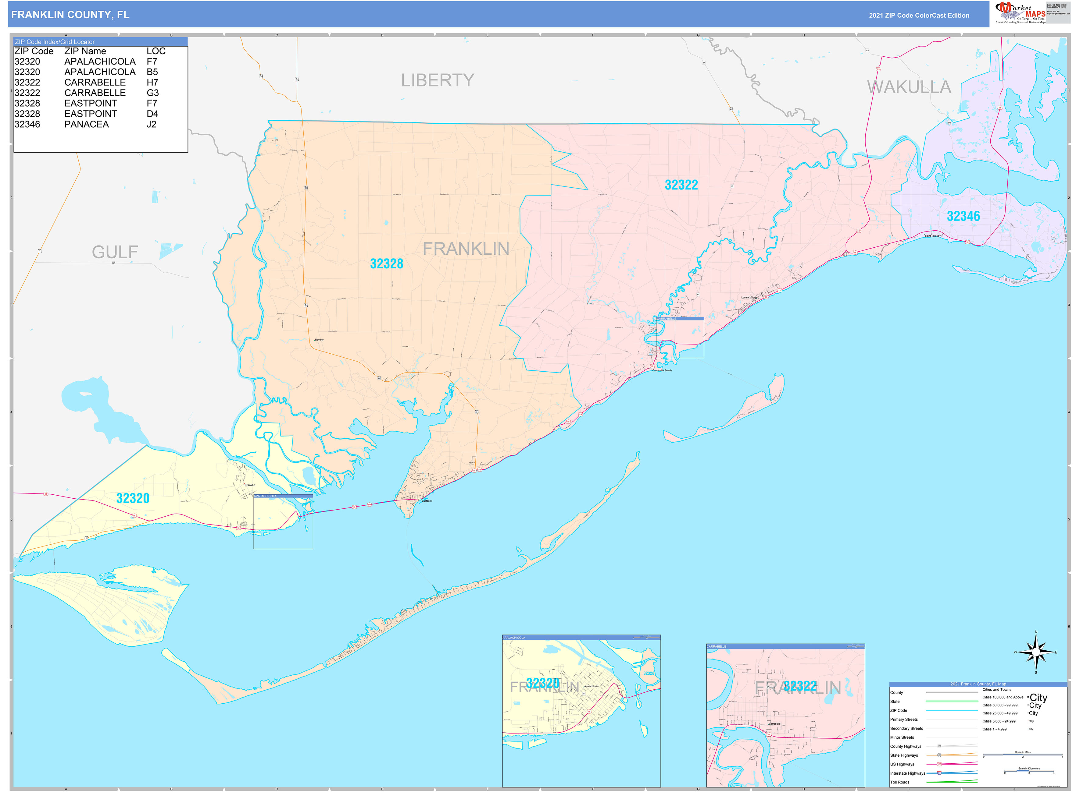 Franklin County, FL Wall Map Color Cast Style by MarketMAPS