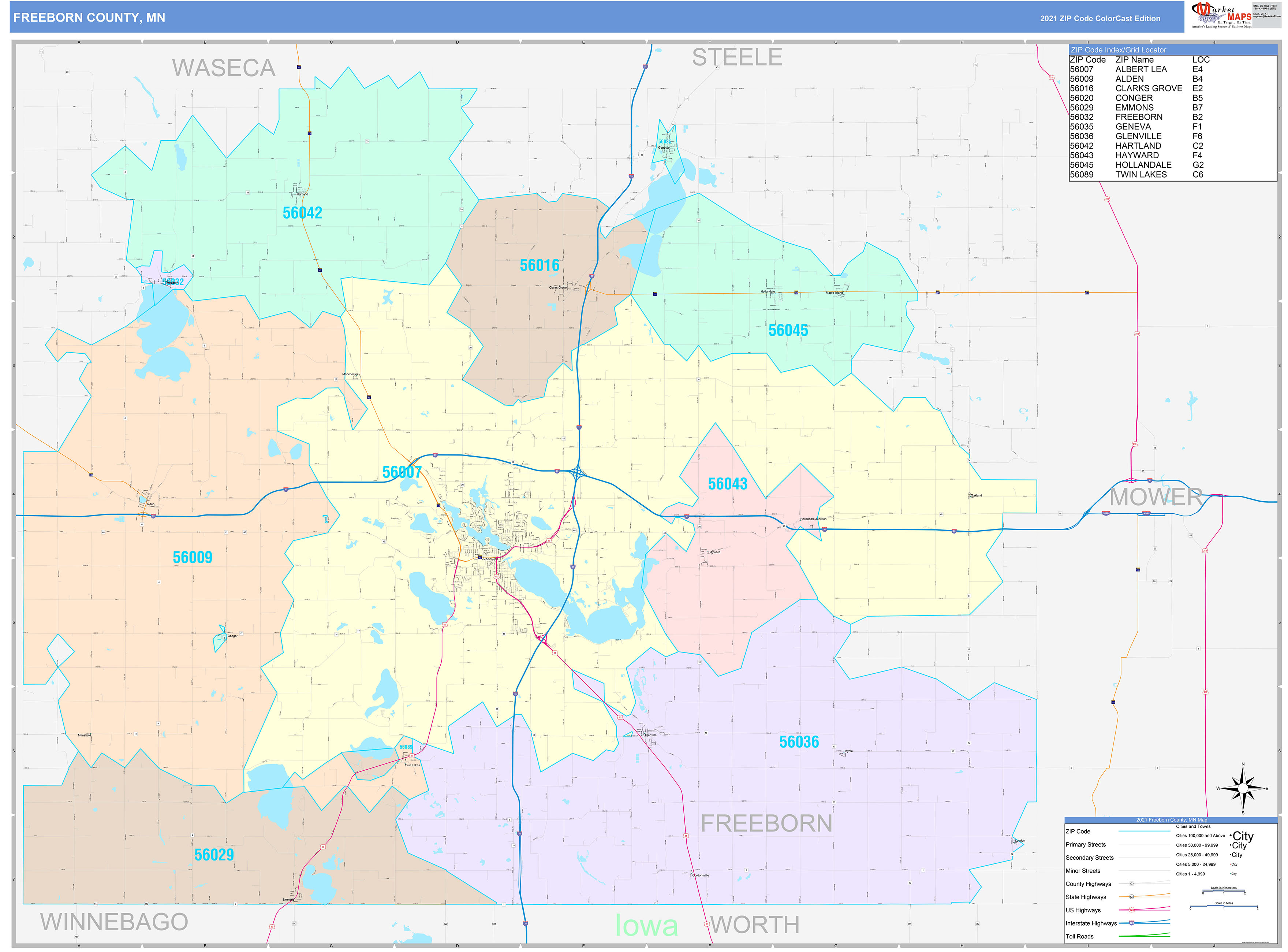 Freeborn County, MN Wall Map Color Cast Style by MarketMAPS MapSales
