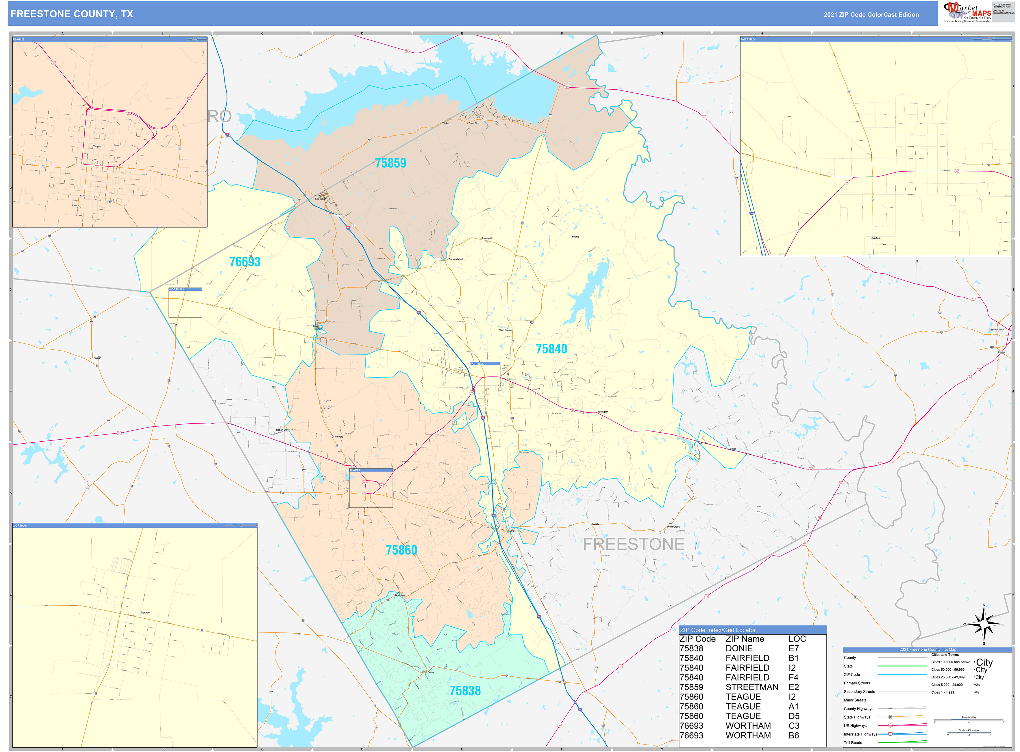 Freestone County Tx Wall Map Color Cast Style By Marketmaps