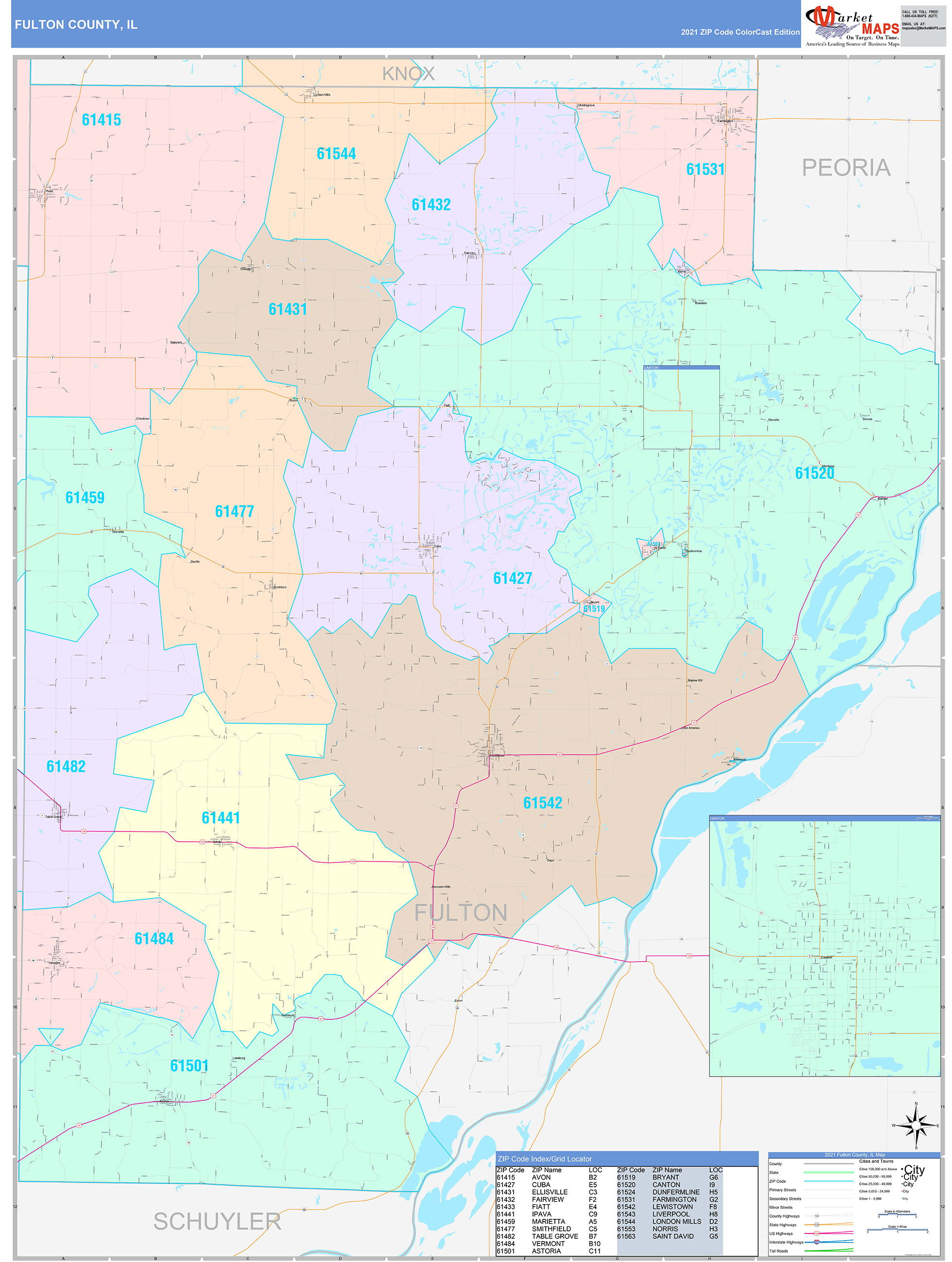 Fulton County, IL Wall Map Color Cast Style by MarketMAPS