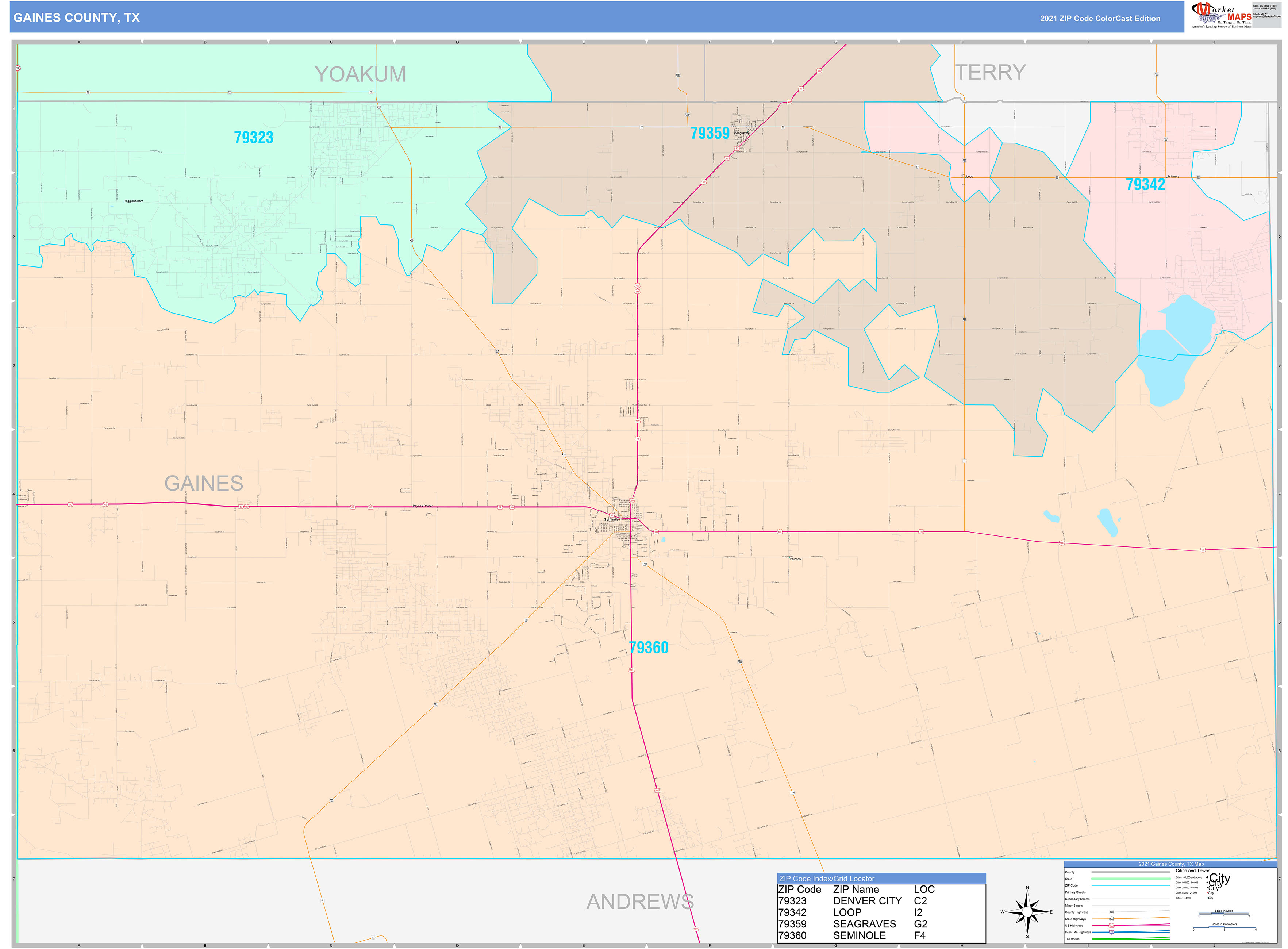 Gaines County, TX Wall Map Color Cast Style by MarketMAPS