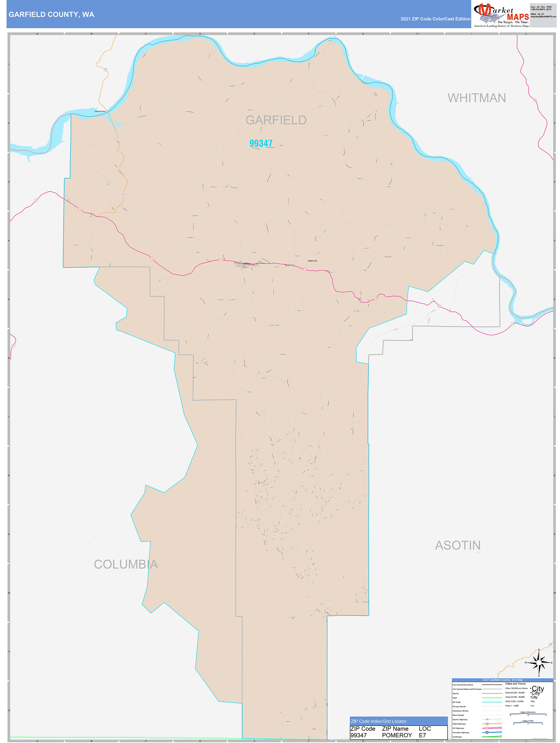 Garfield County, WA Wall Map Color Cast Style by MarketMAPS