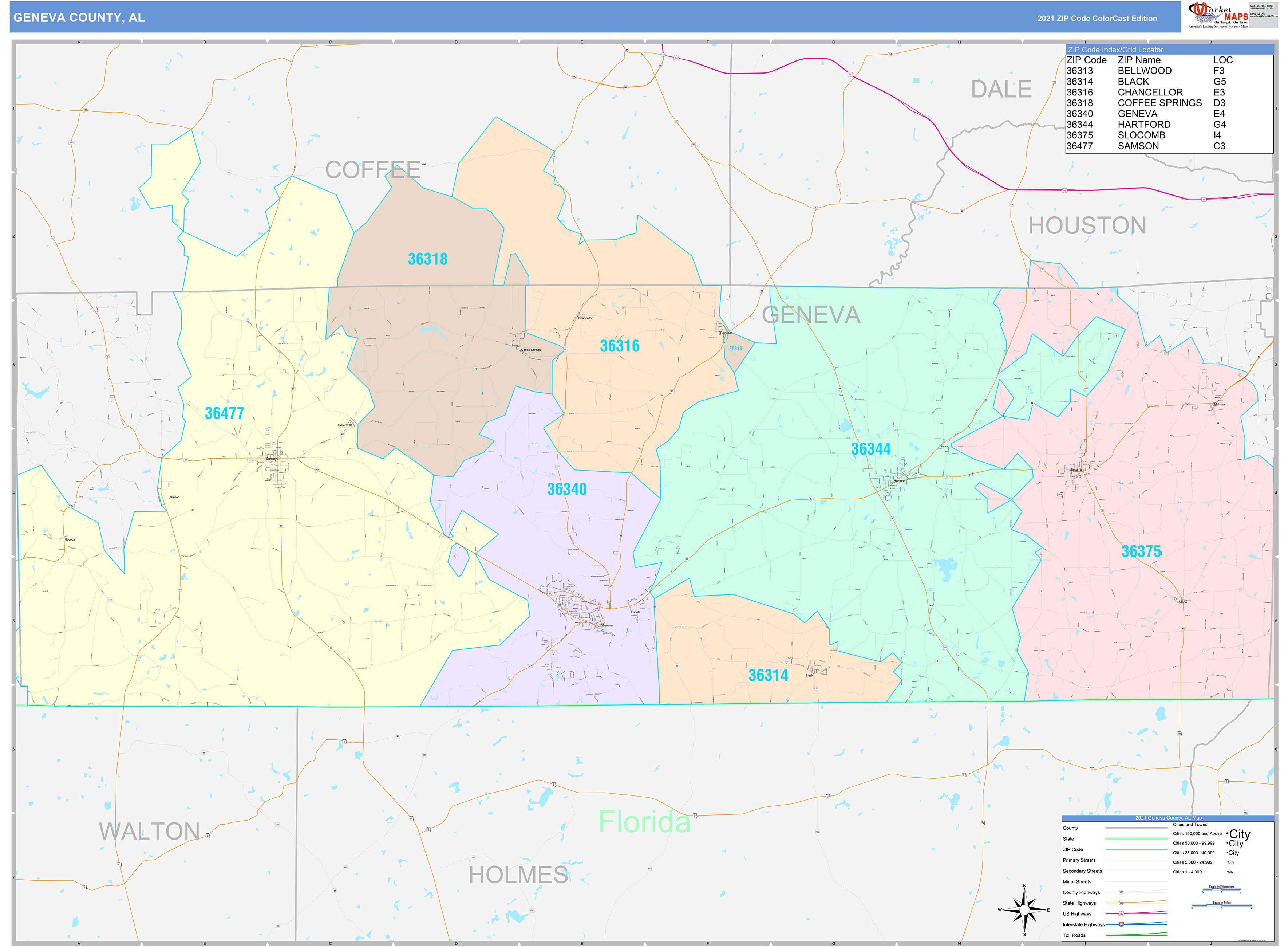 Alabama Southern Wall Map Color Cast Style By Marketm - vrogue.co