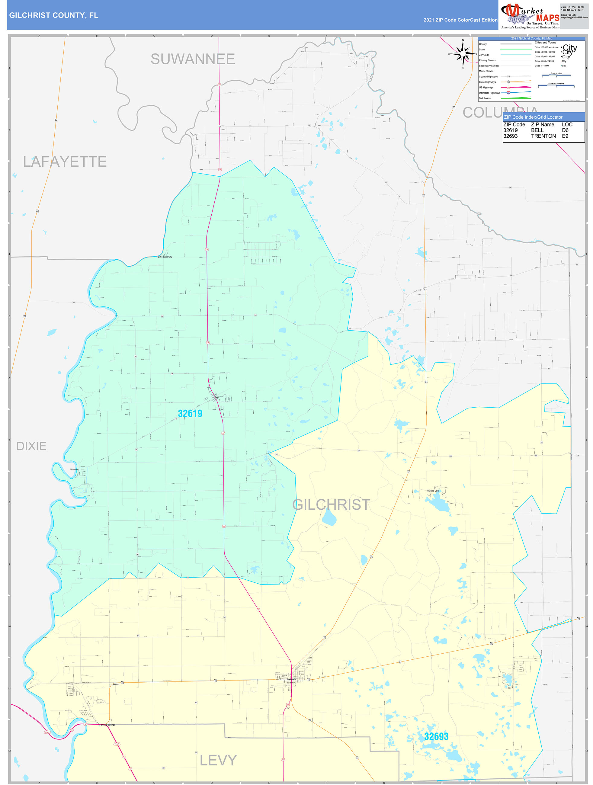 Gilchrist County, FL Wall Map Color Cast Style by MarketMAPS