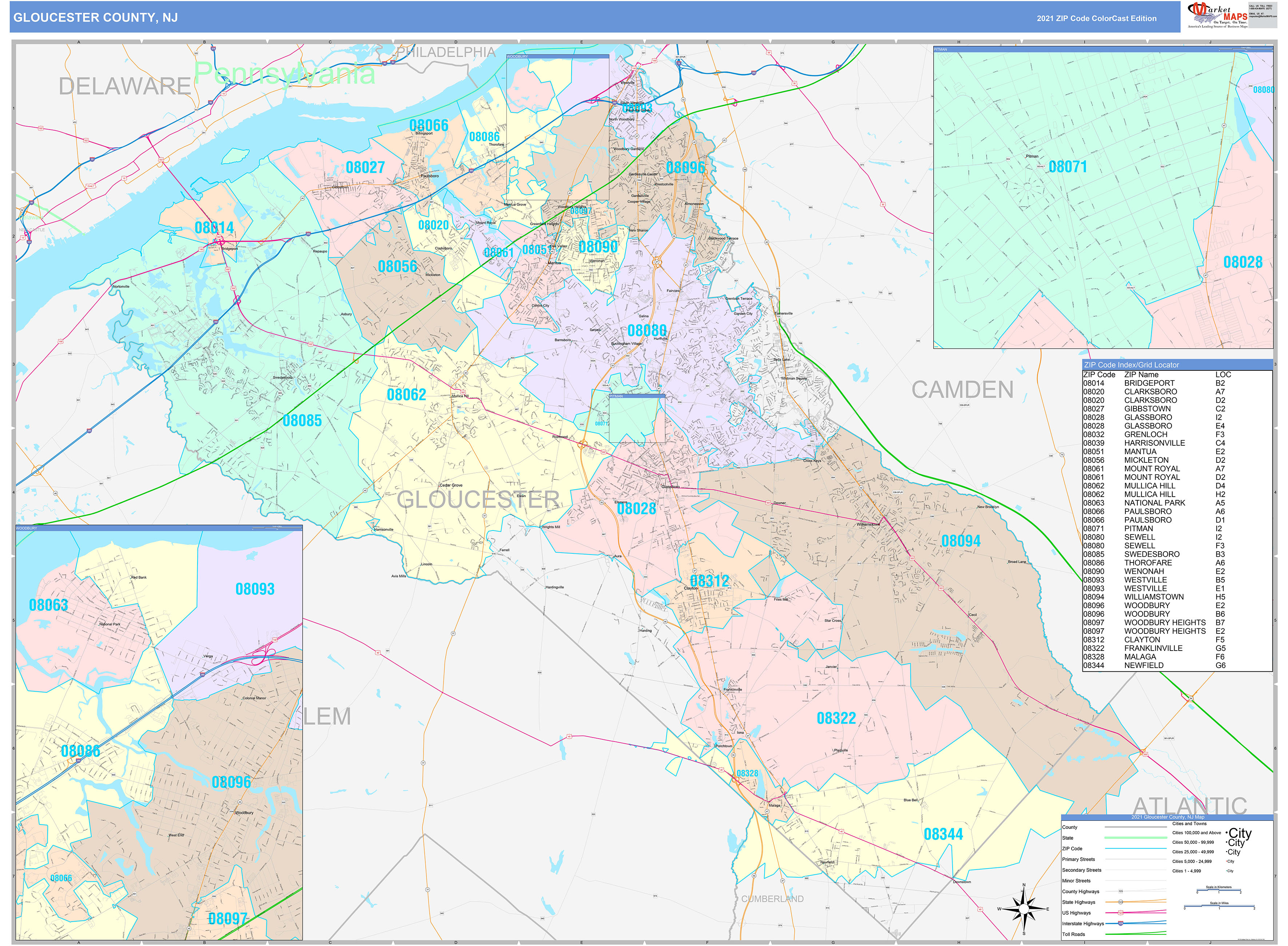Gloucester County, NJ Wall Map Color Cast Style by MarketMAPS MapSales