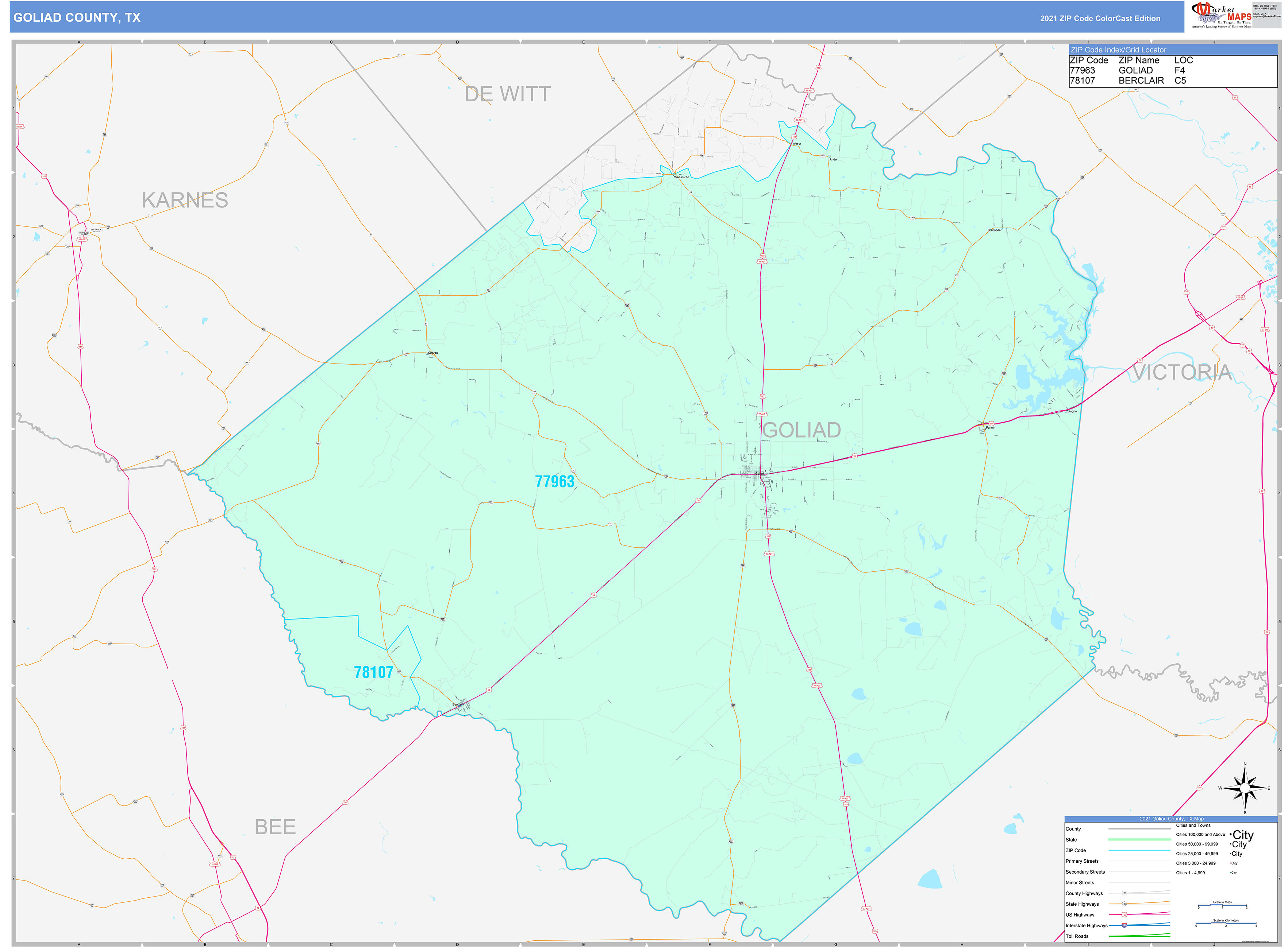 Goliad County, TX Wall Map Color Cast Style by MarketMAPS MapSales