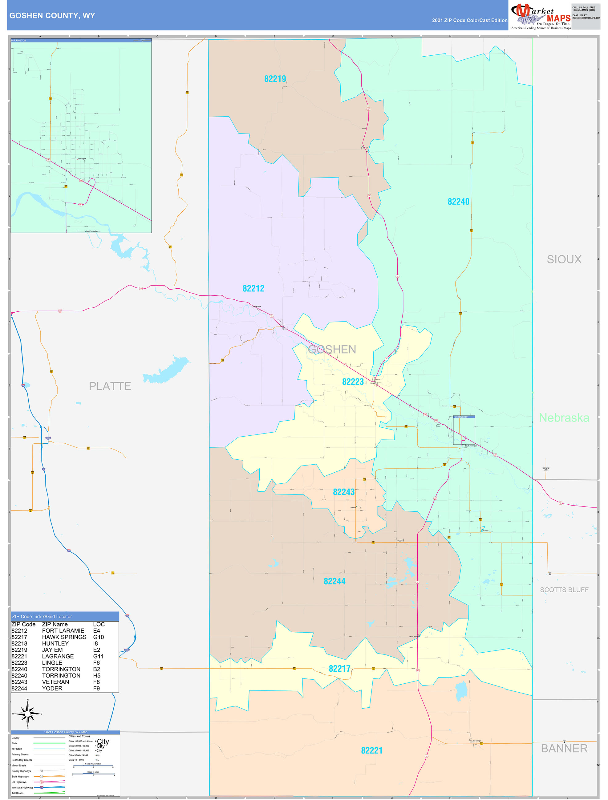 Goshen County, WY Wall Map Color Cast Style by MarketMAPS MapSales