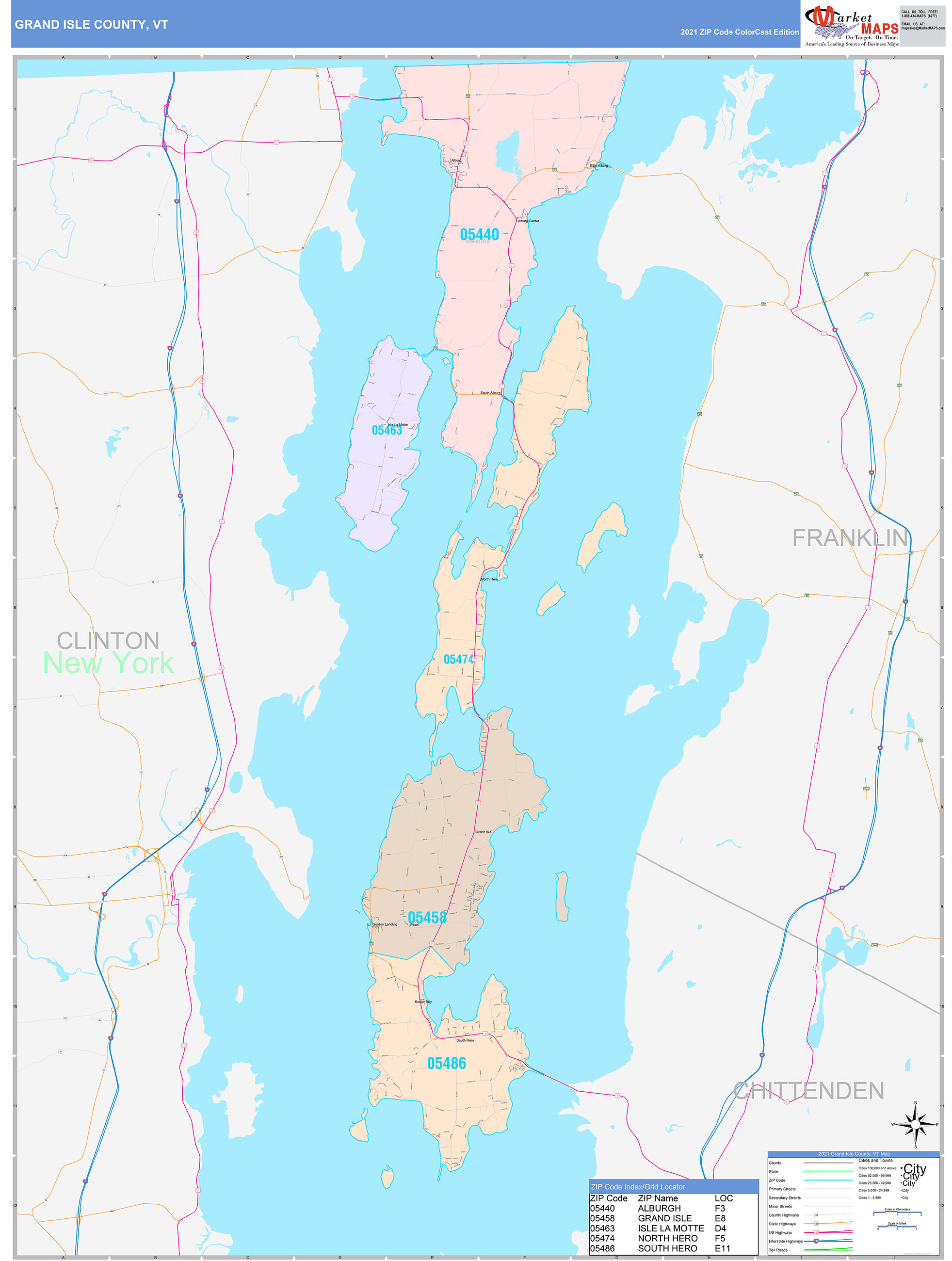 Grand Isle County, VT Wall Map Color Cast Style by MarketMAPS