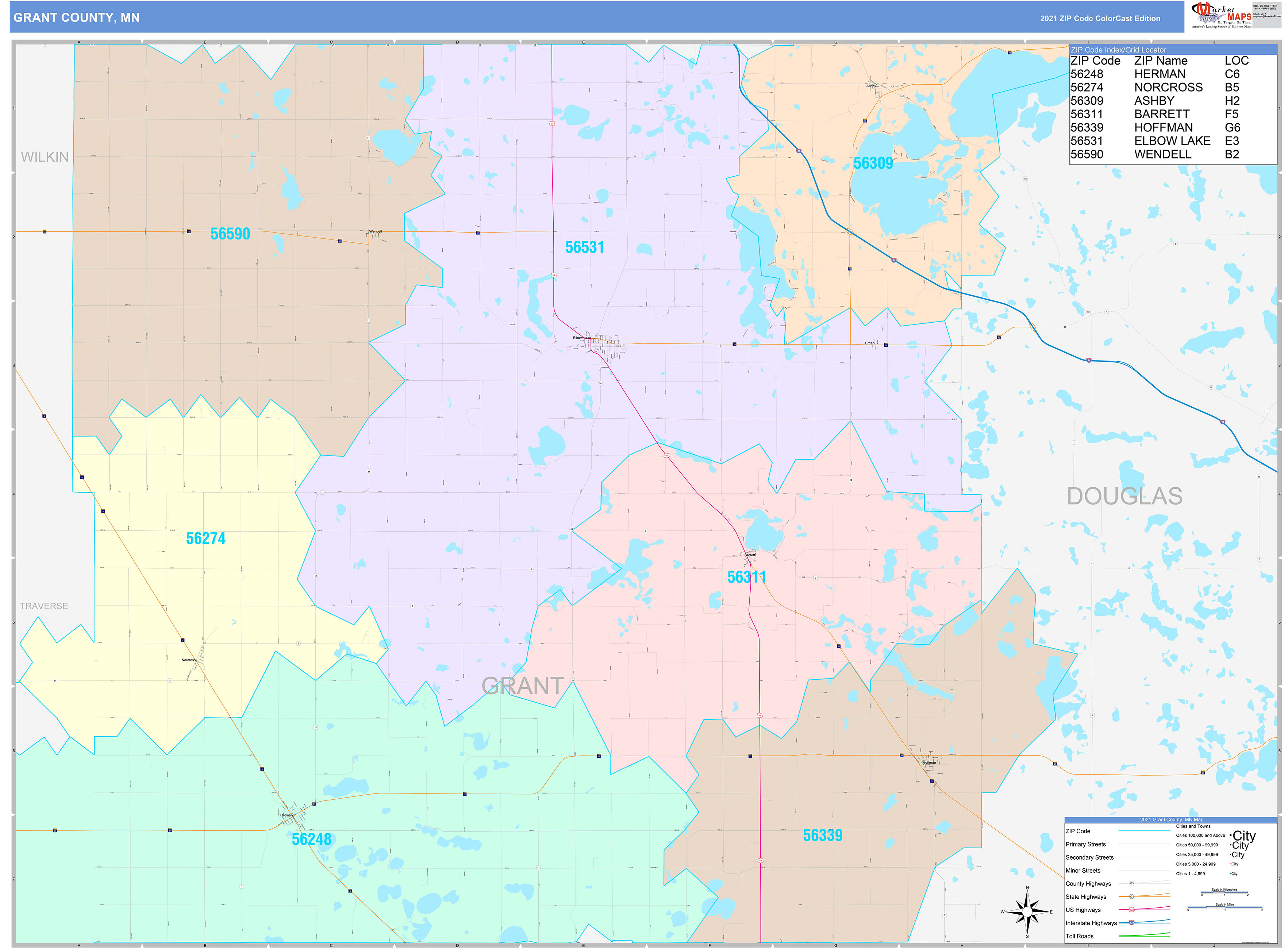 Grant County, MN Wall Map Color Cast Style by MarketMAPS