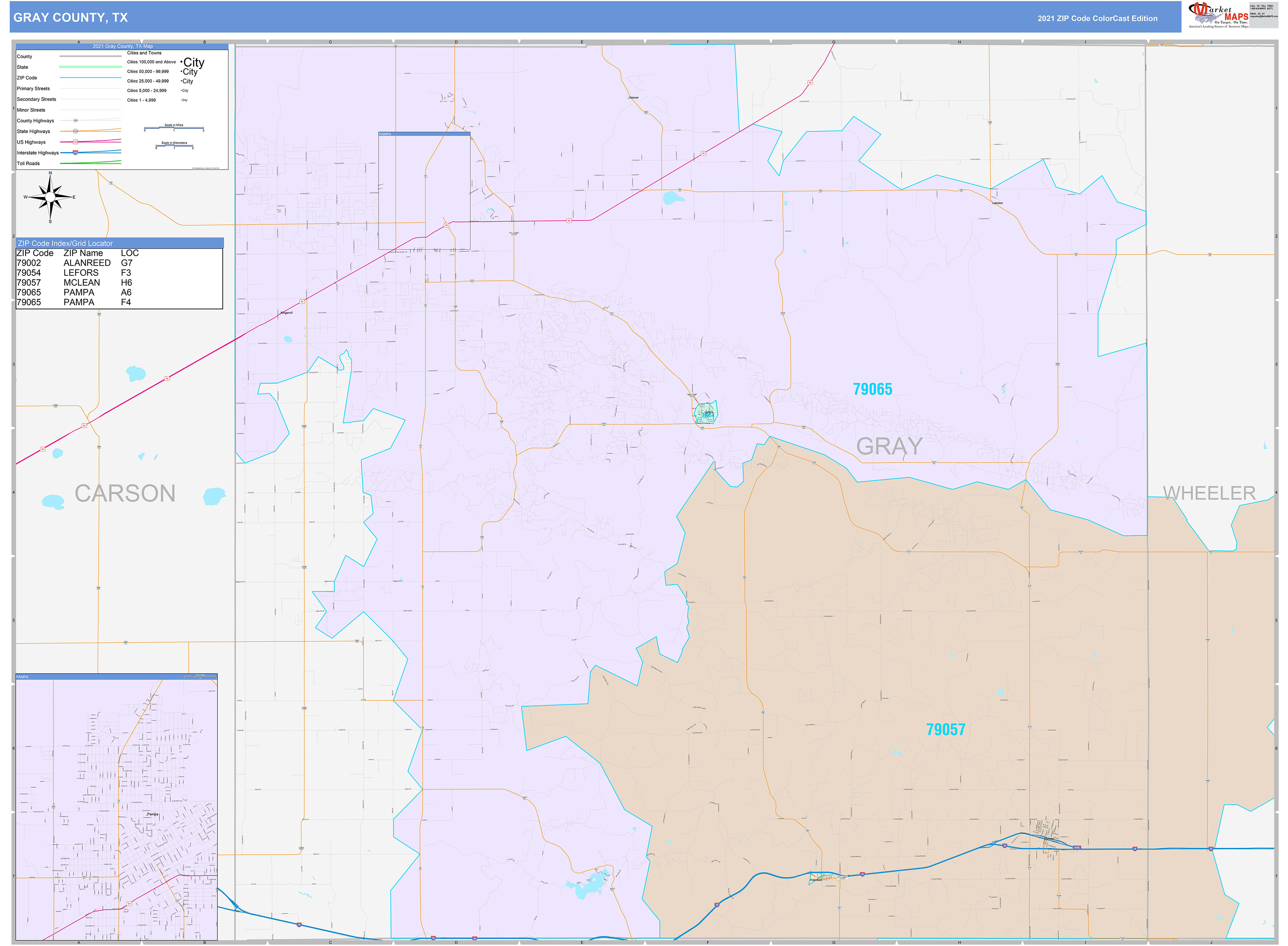 Gray County, TX Wall Map Color Cast Style by MarketMAPS