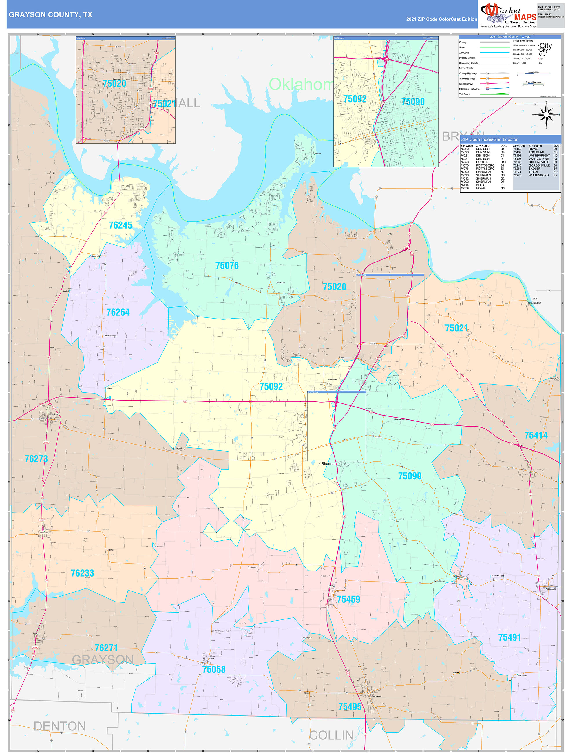 Grayson County Tx Wall Map Color Cast Style By Marketmaps