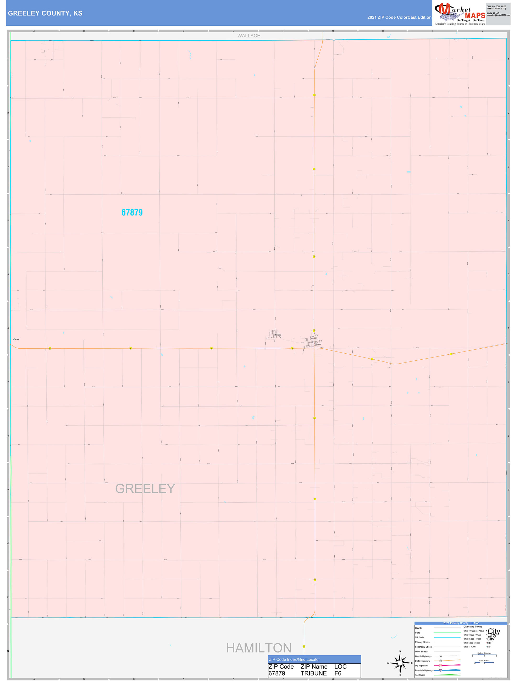 Greeley County, KS Wall Map Color Cast Style by MarketMAPS