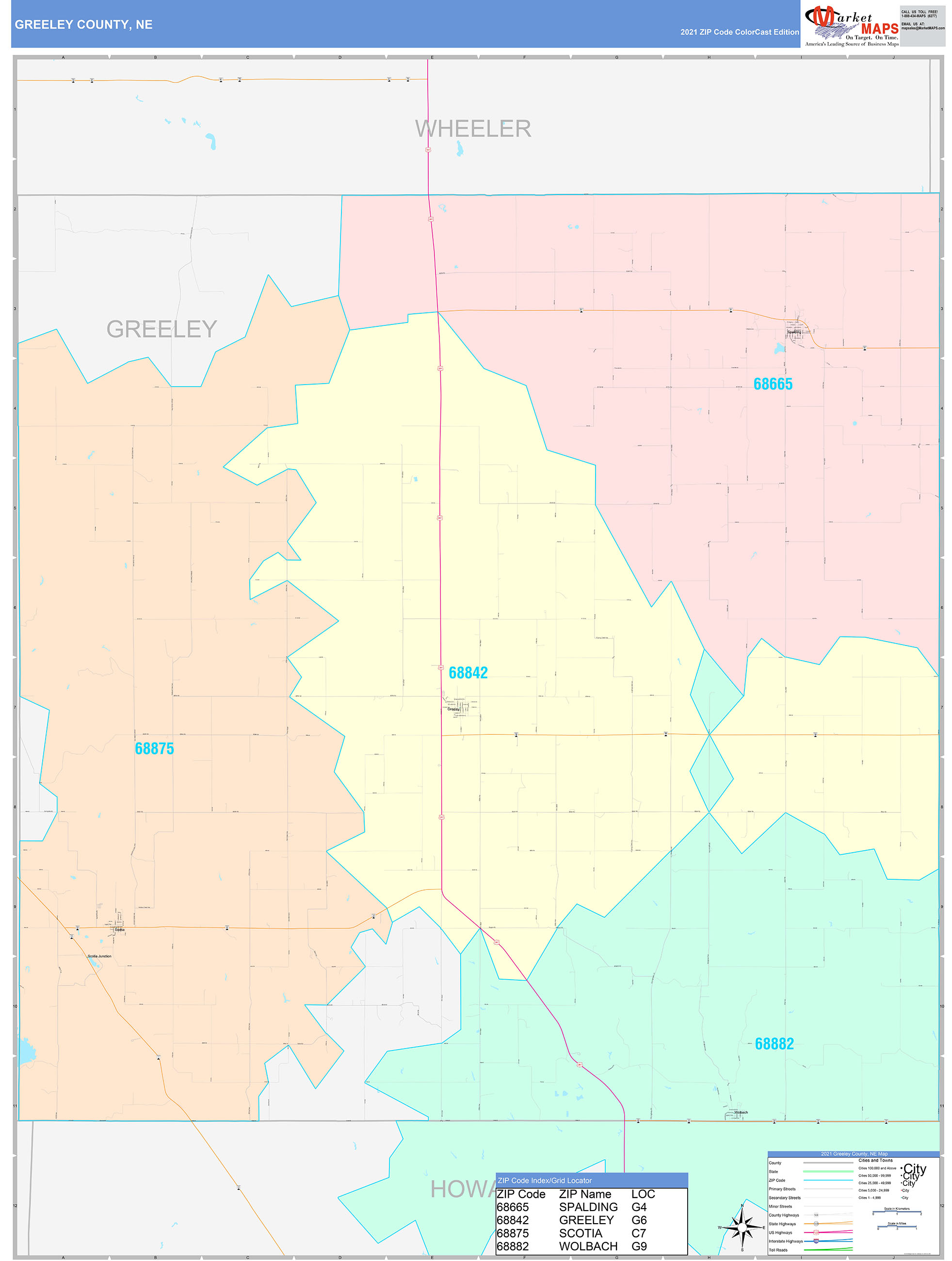 Greeley County, NE Wall Map Color Cast Style by MarketMAPS