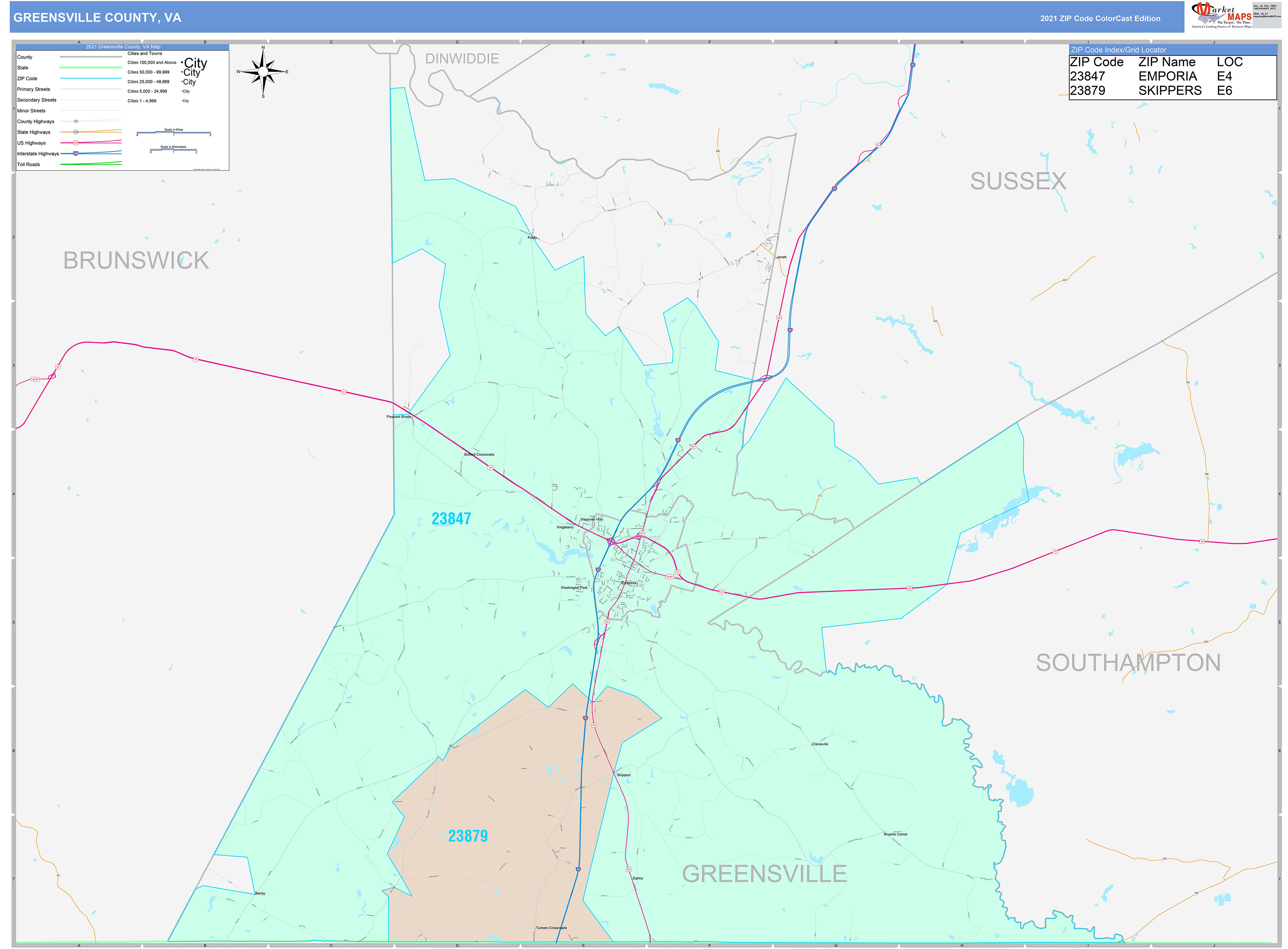 Greensville County, VA Wall Map Color Cast Style by MarketMAPS Greensville County, VA Wall Map Color Cast Style by MarketMAPS