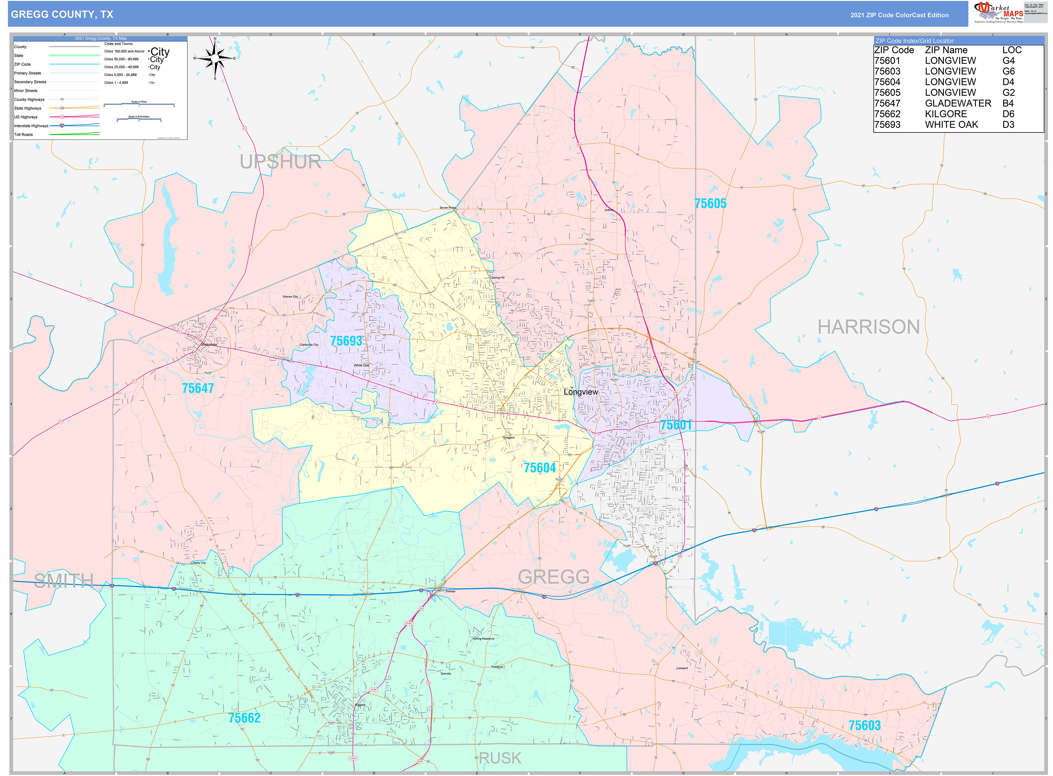 gregg-county-tx-wall-map-color-cast-style-by-marketmaps-mapsales