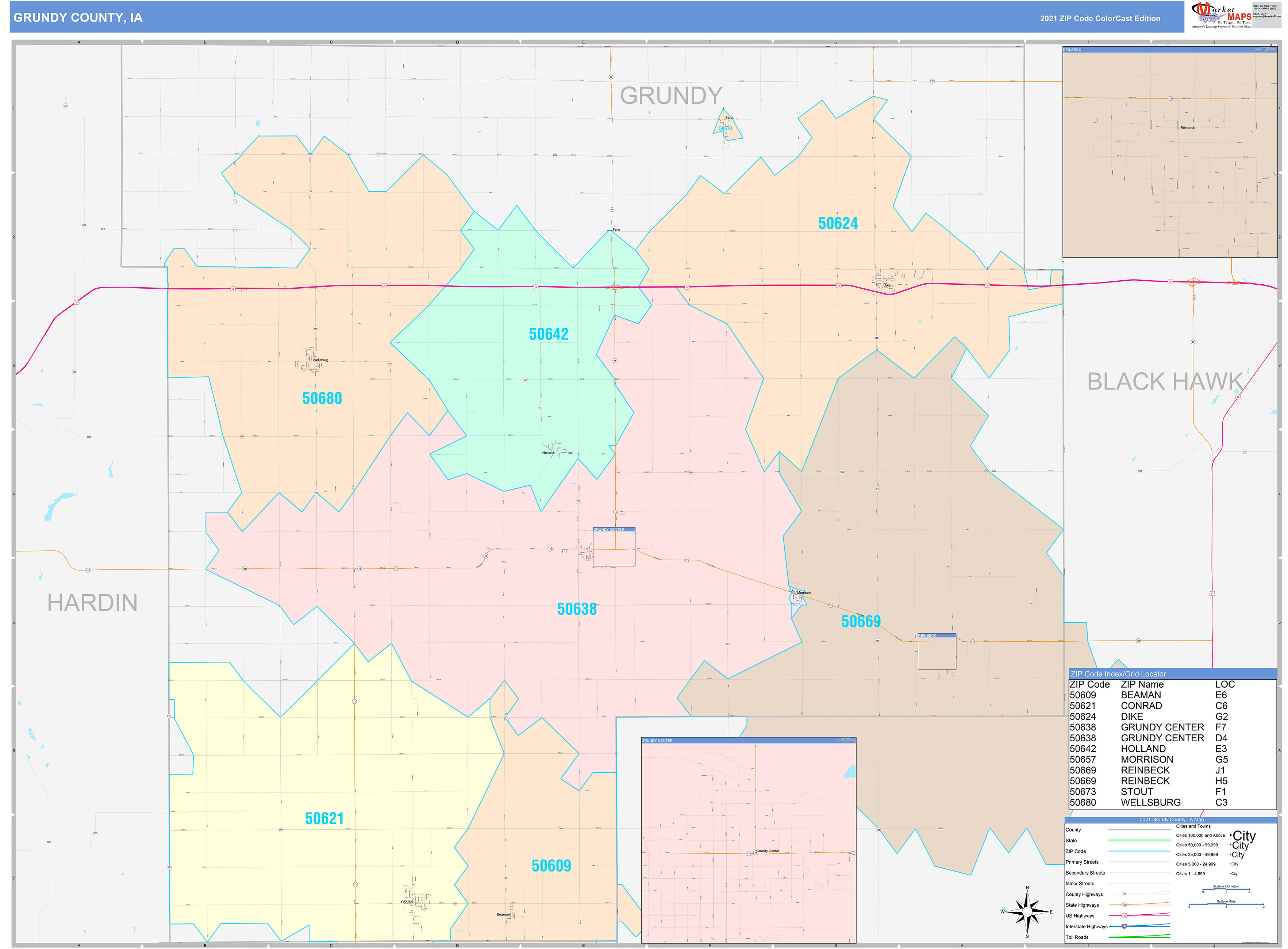 Grundy County, IA Wall Map Color Cast Style by MarketMAPS