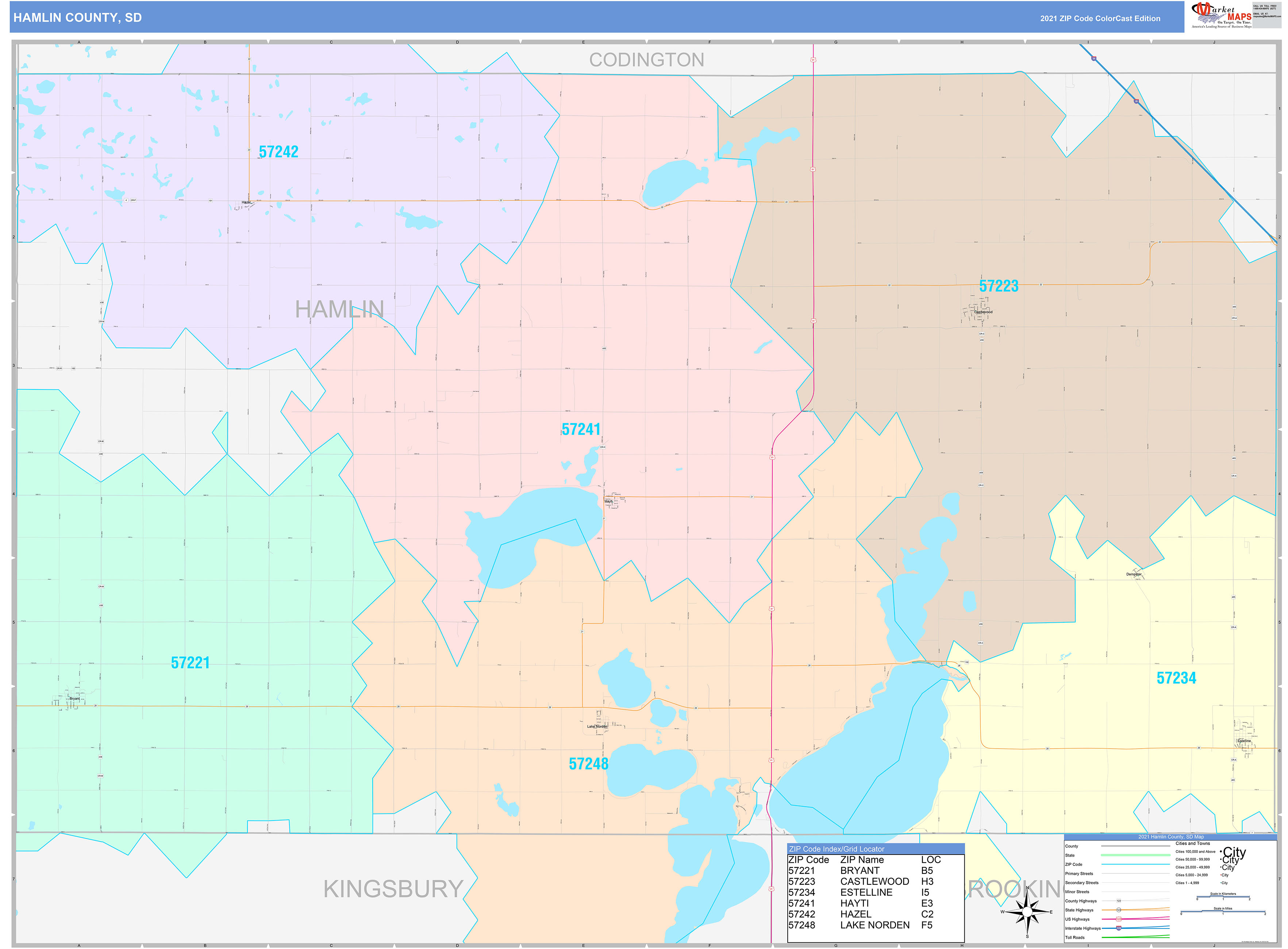 Hamlin County Sd Wall Map Color Cast Style By Marketm vrogue.co