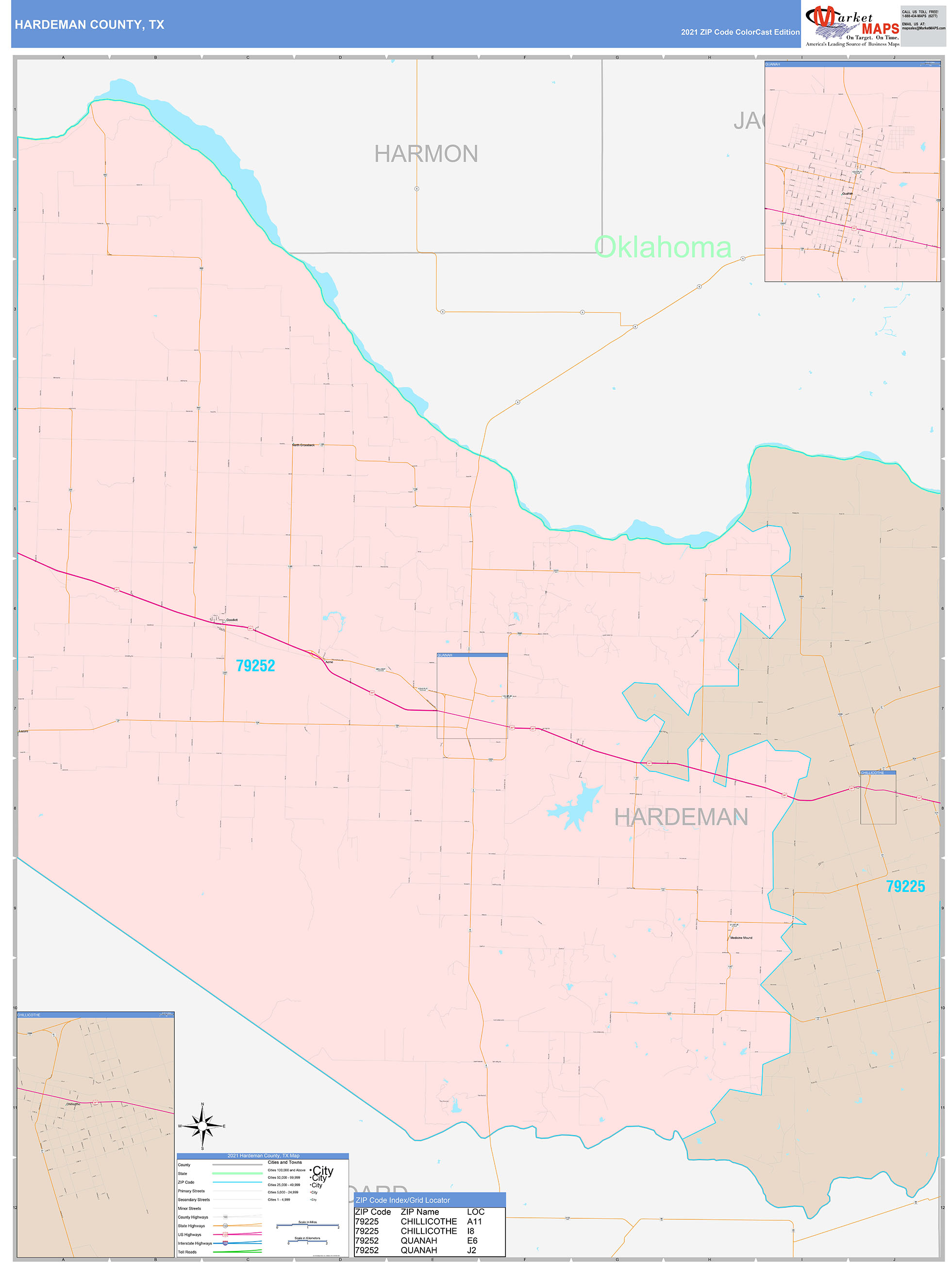 Hardeman County, TX Wall Map Color Cast Style by MarketMAPS