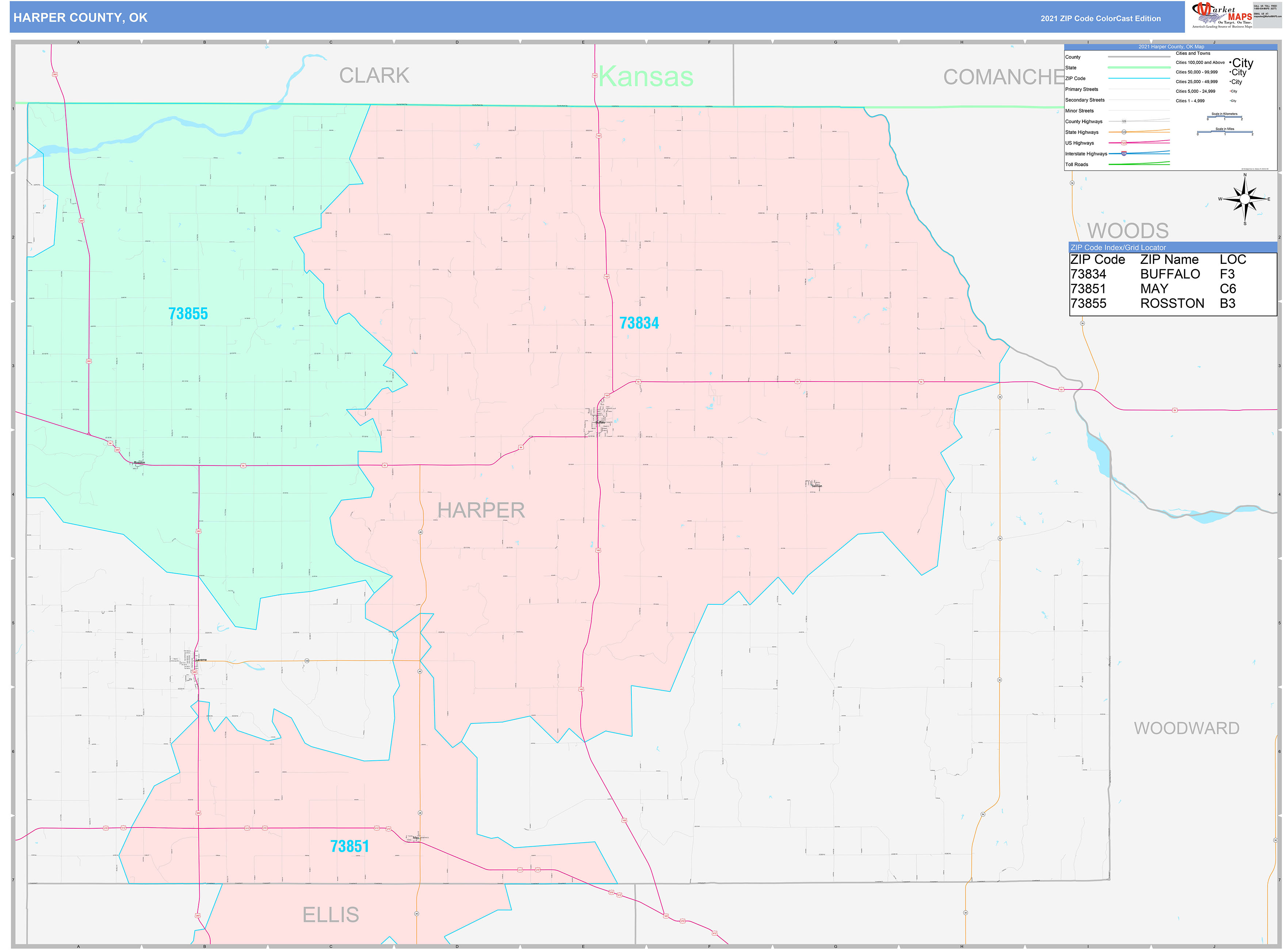 Harper County, OK Wall Map Color Cast Style by MarketMAPS MapSales