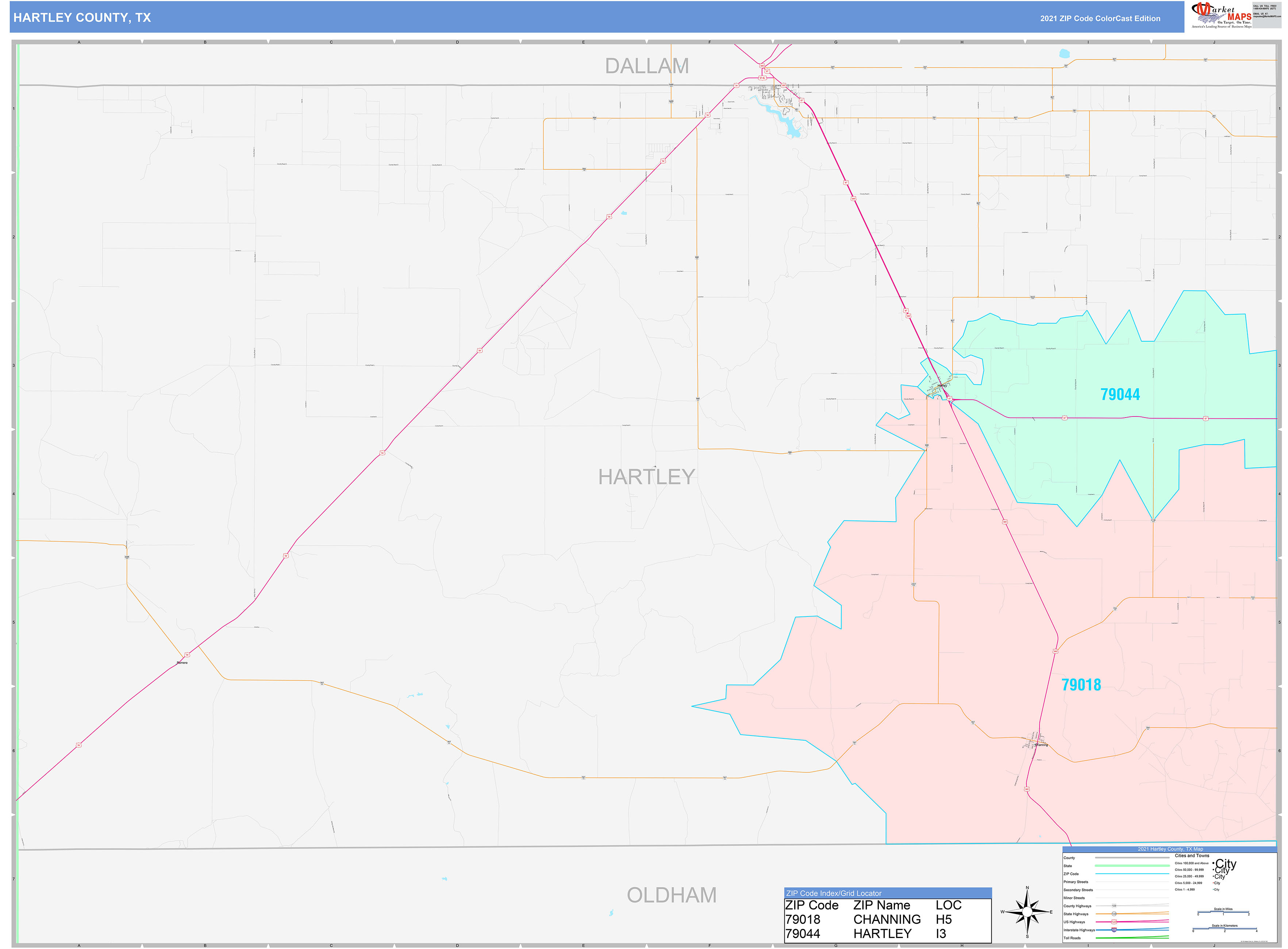 Hartley County, TX Wall Map Color Cast Style by MarketMAPS