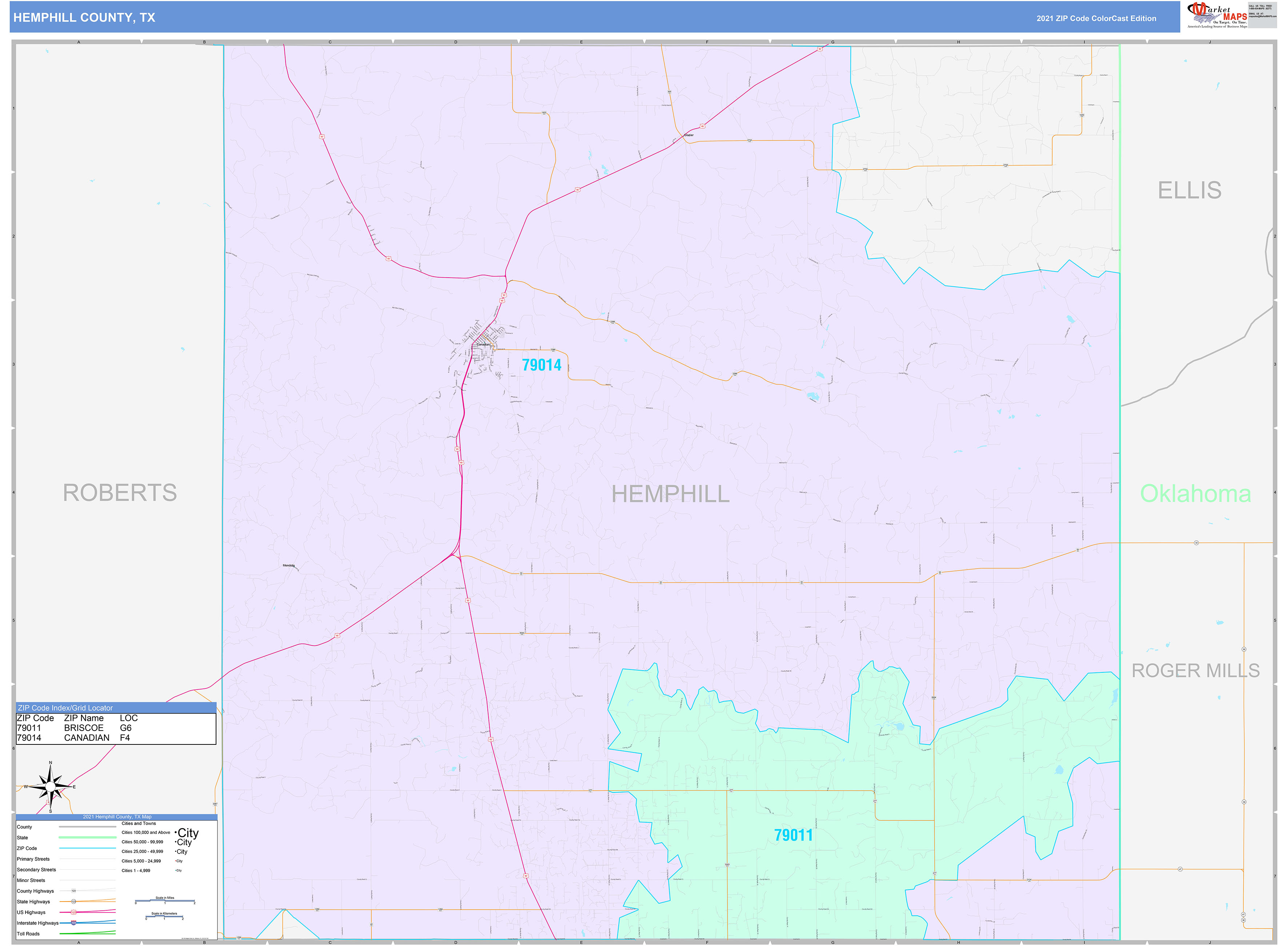 Hemphill County, TX Wall Map Color Cast Style by MarketMAPS MapSales