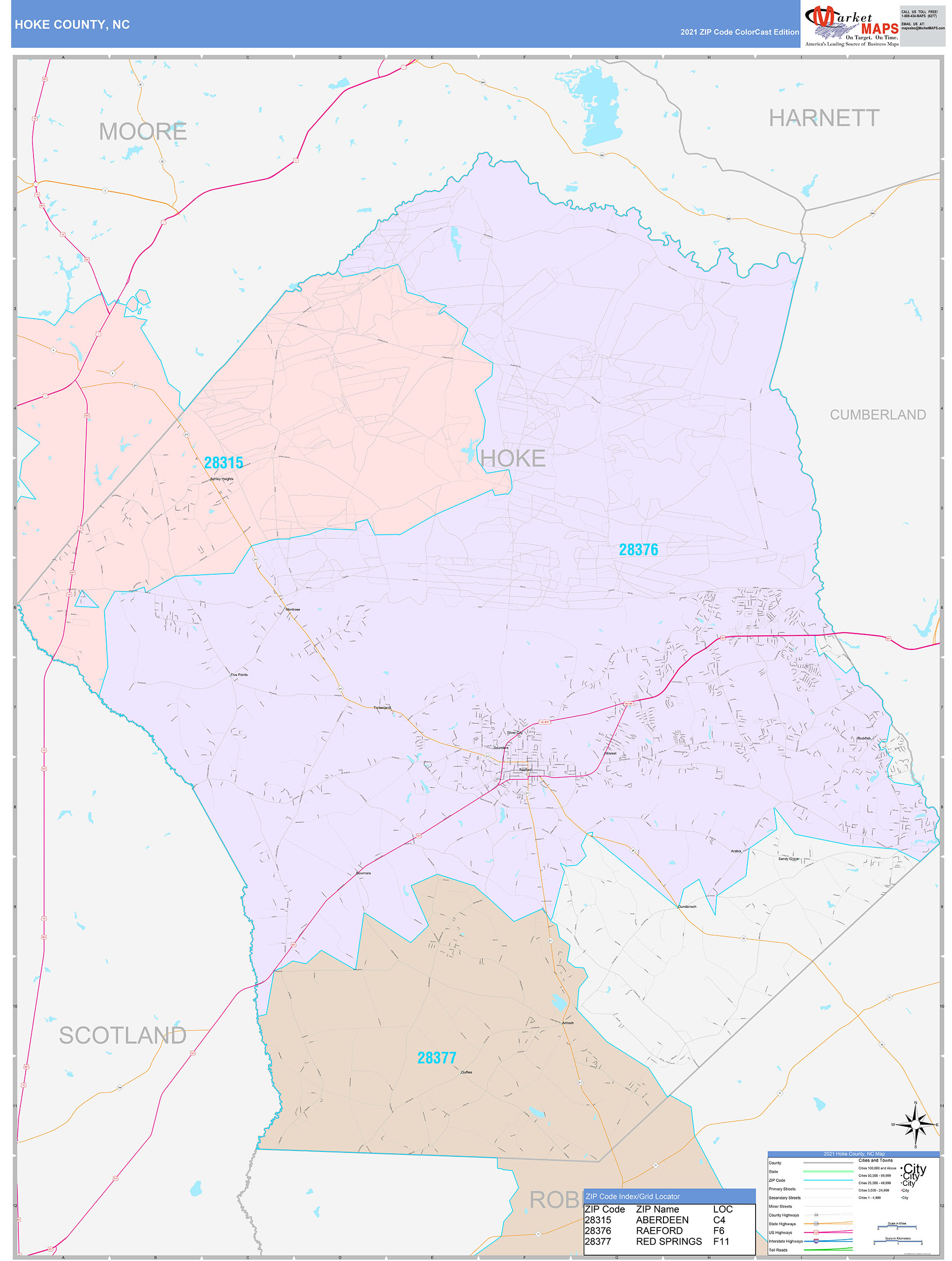 Hoke County, NC Wall Map Color Cast Style by MarketMAPS MapSales