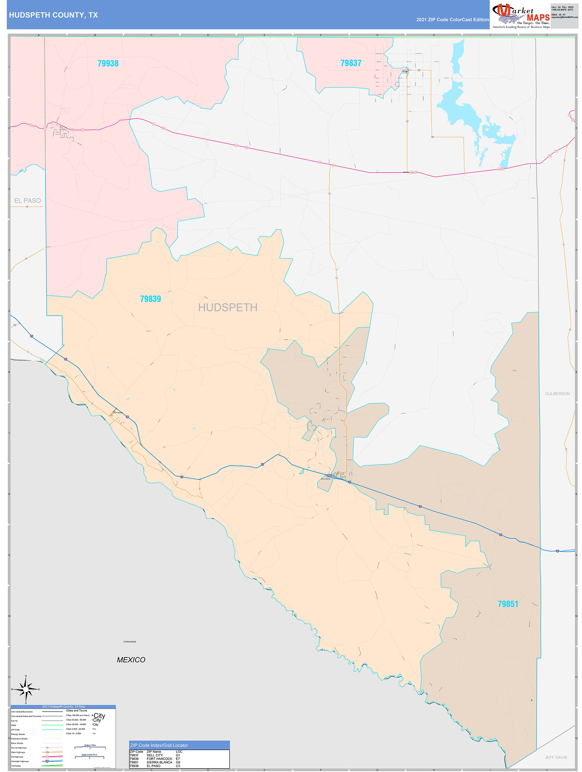 Hudspeth County, TX Wall Map Color Cast Style by MarketMAPS
