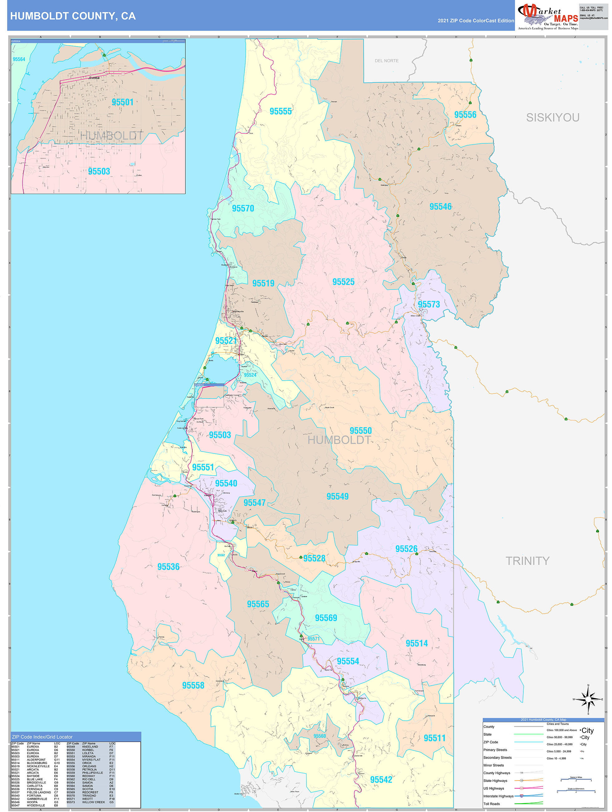 Humboldt County Ca Wall Map Color Cast Style By Marketmaps Mapsales
