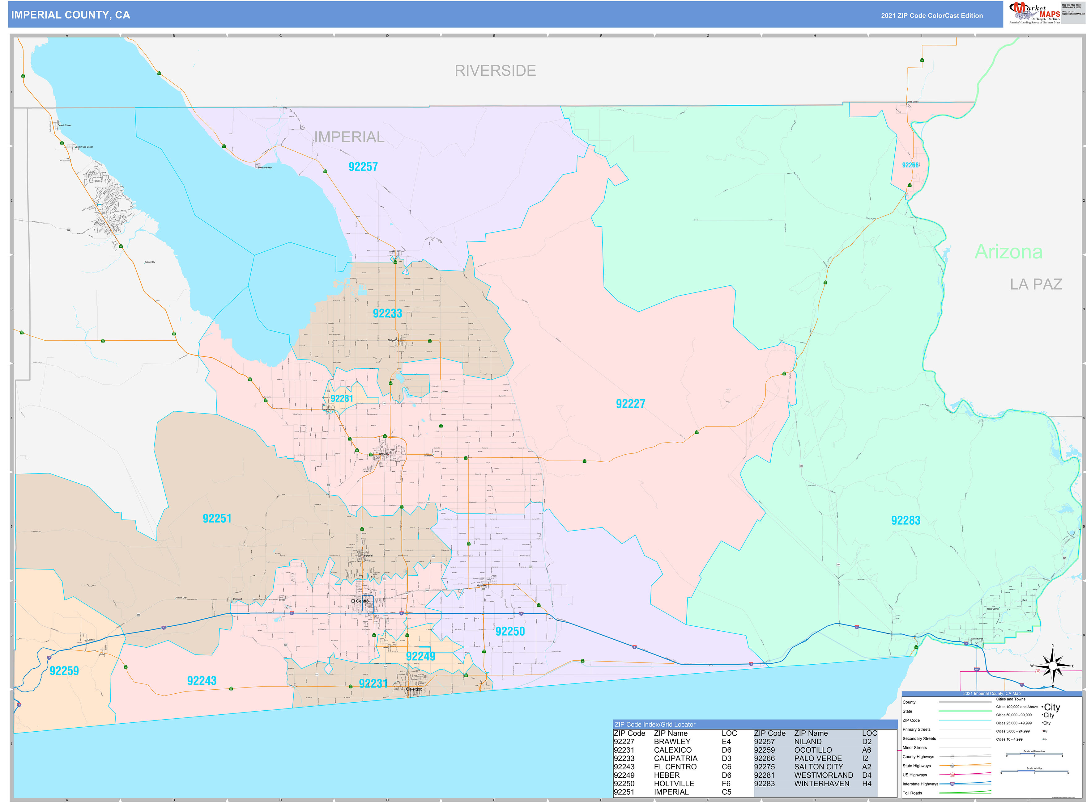 Imperial County, CA Wall Map Color Cast Style by MarketMAPS