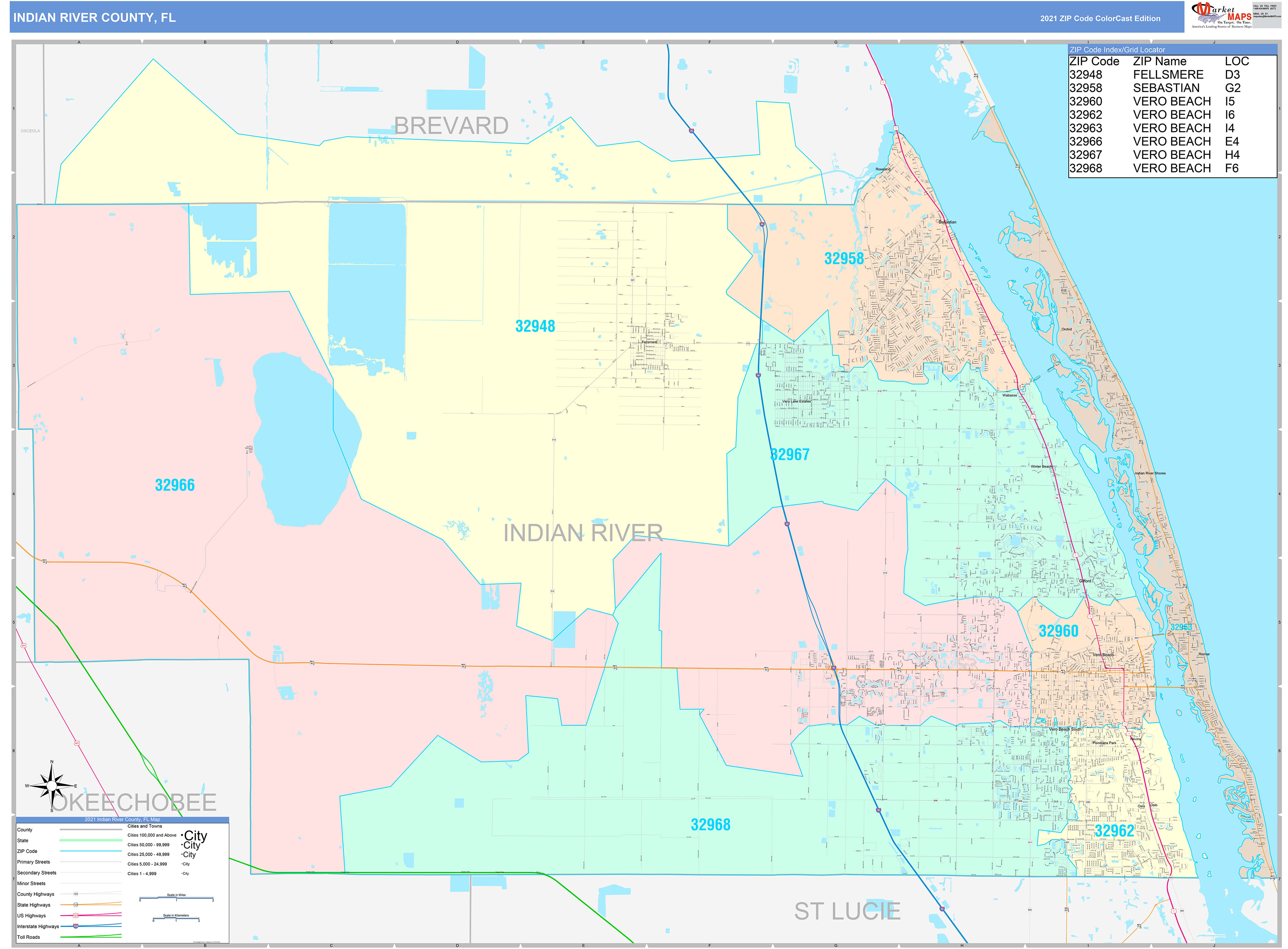 Indian River County, FL Wall Map Color Cast Style by MarketMAPS