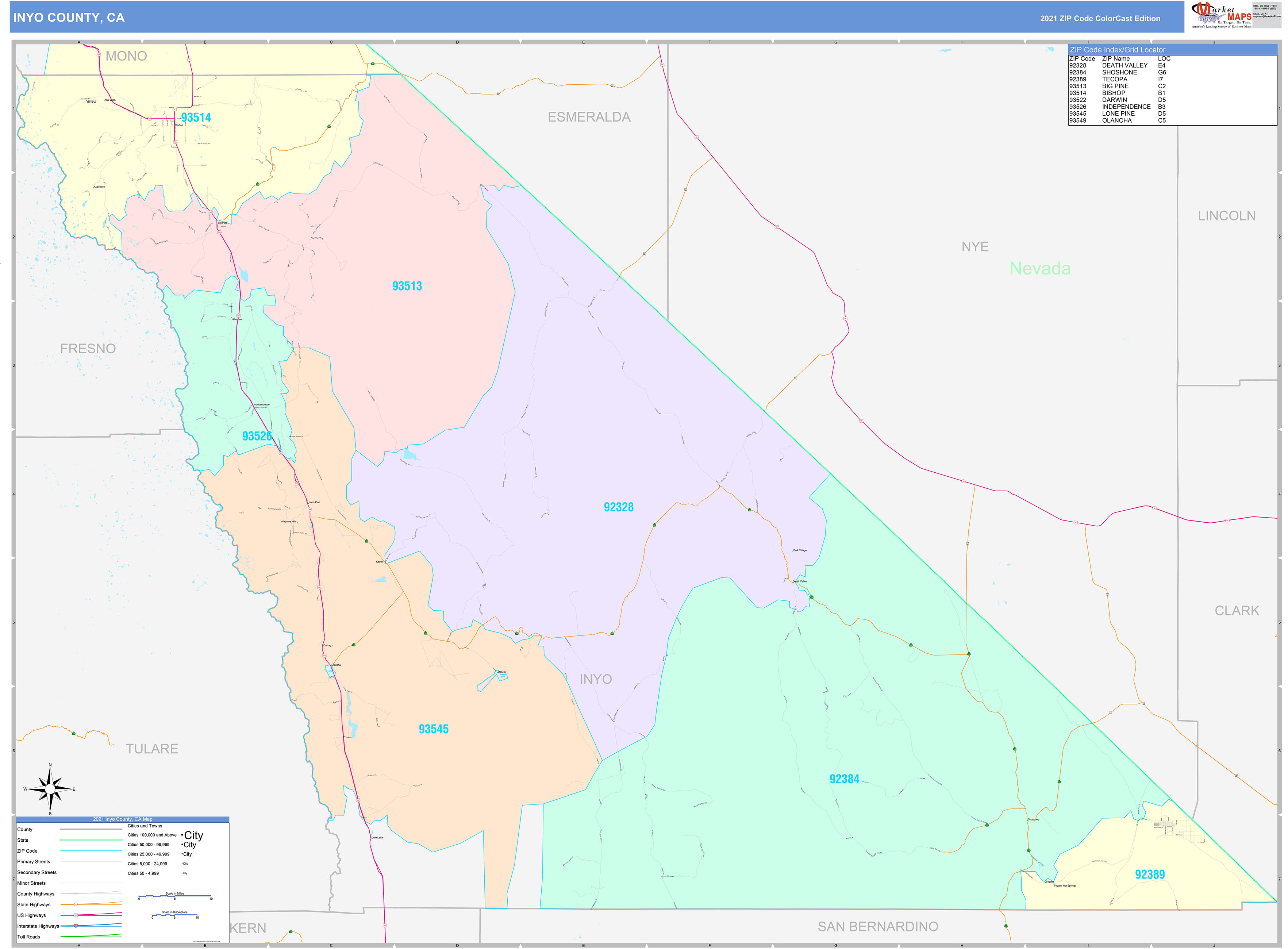 Inyo County, CA Wall Map Color Cast Style by MarketMAPS