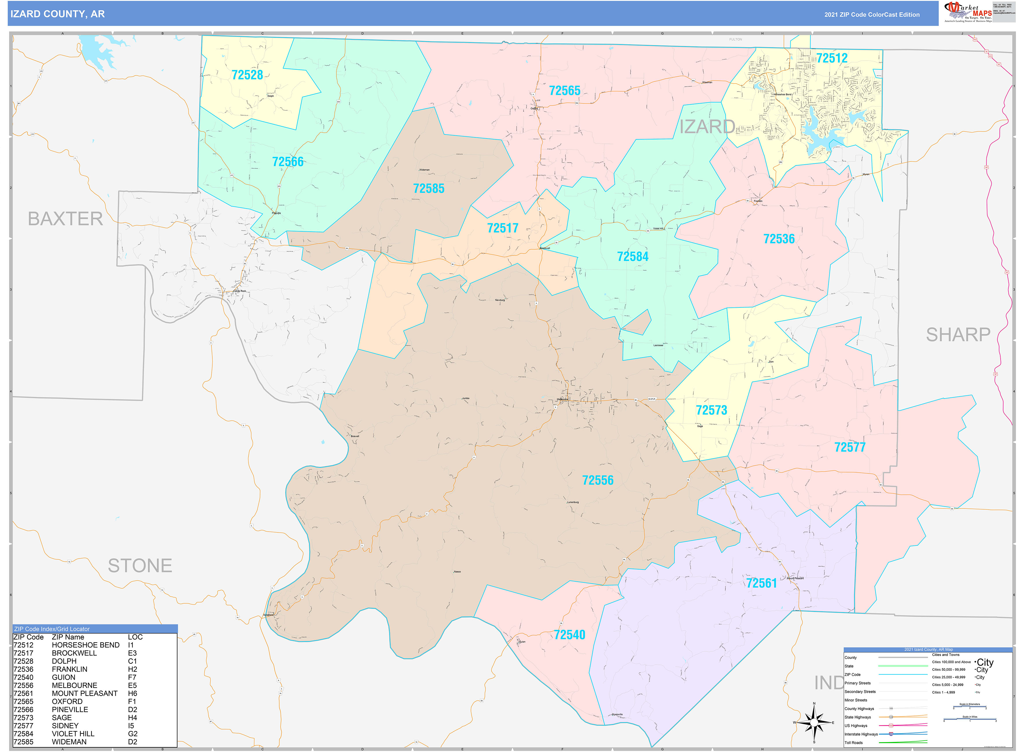 Izard County, AR Wall Map Color Cast Style by MarketMAPS