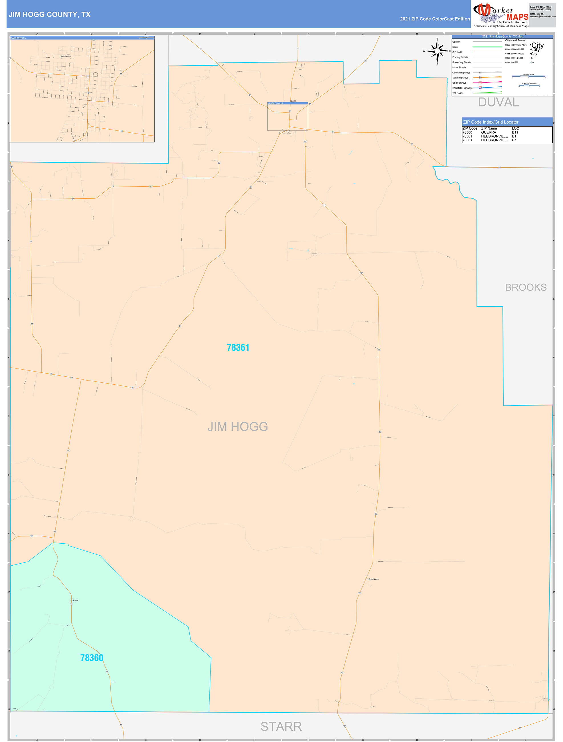 Jim Hogg County, TX Wall Map Color Cast Style by MarketMAPS MapSales