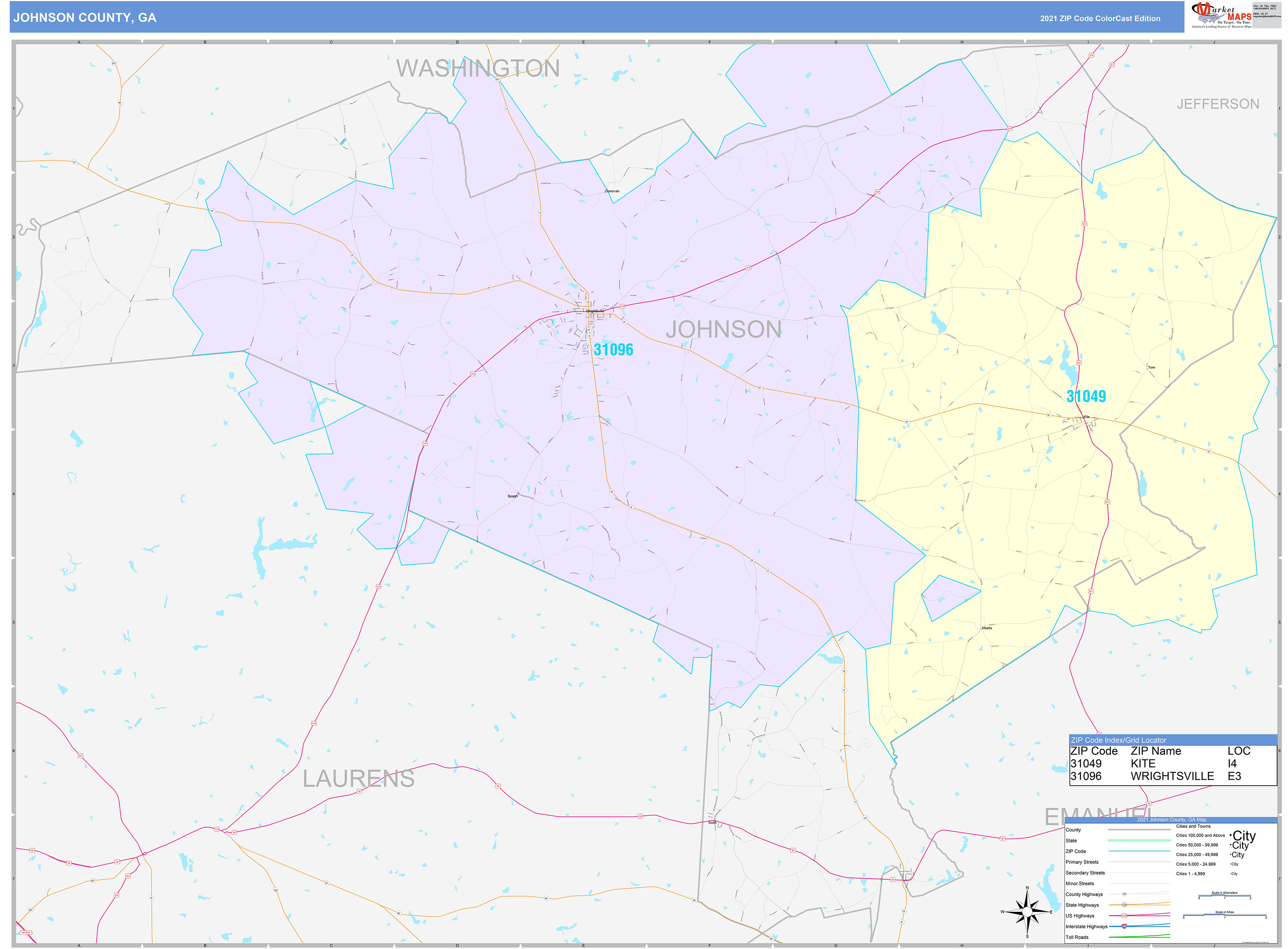 Johnson County Ga Wall Map Color Cast Style By Marketmaps Mapsales