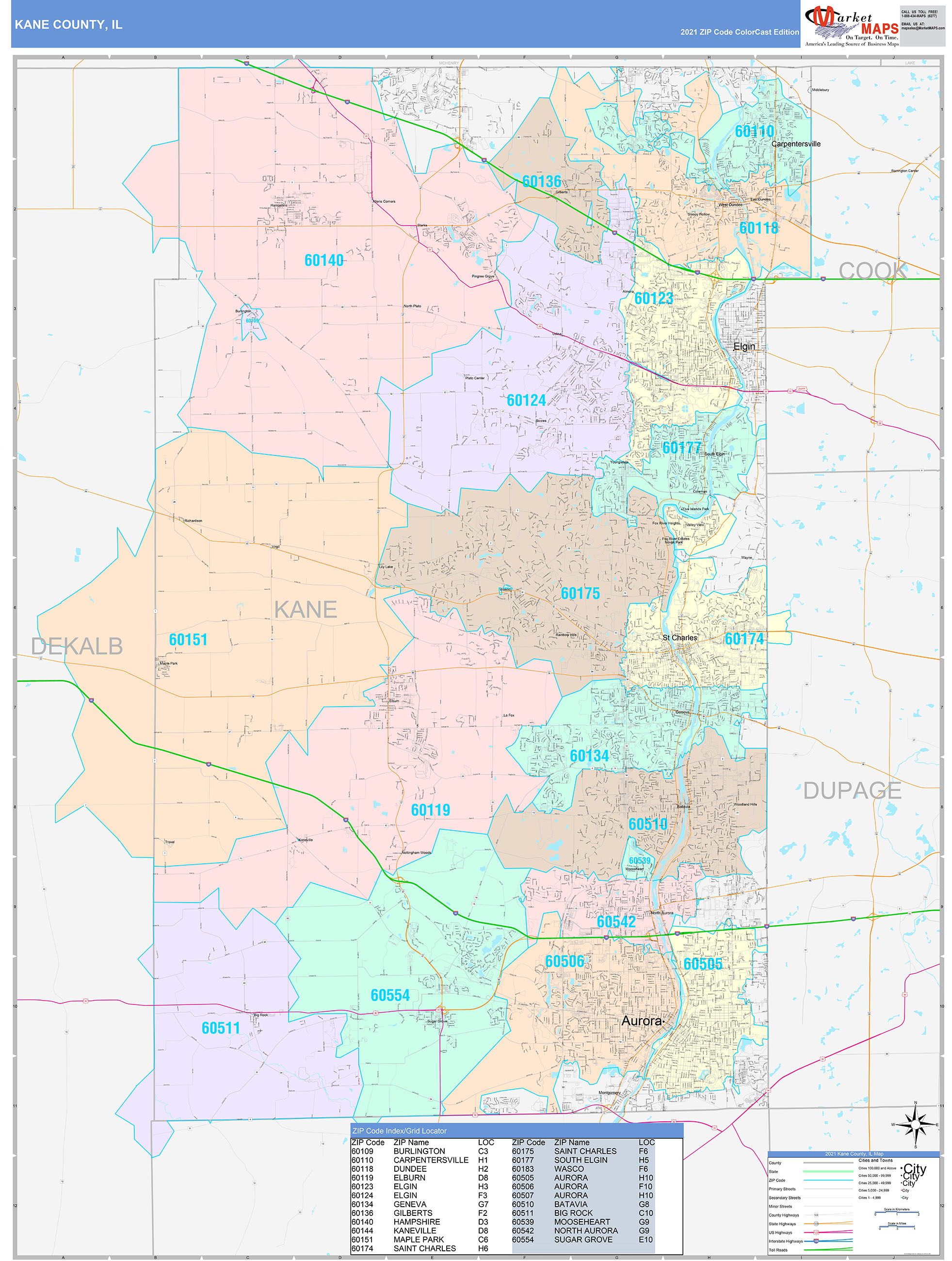 kane-county-il-wall-map-color-cast-style-by-marketmaps-mapsales