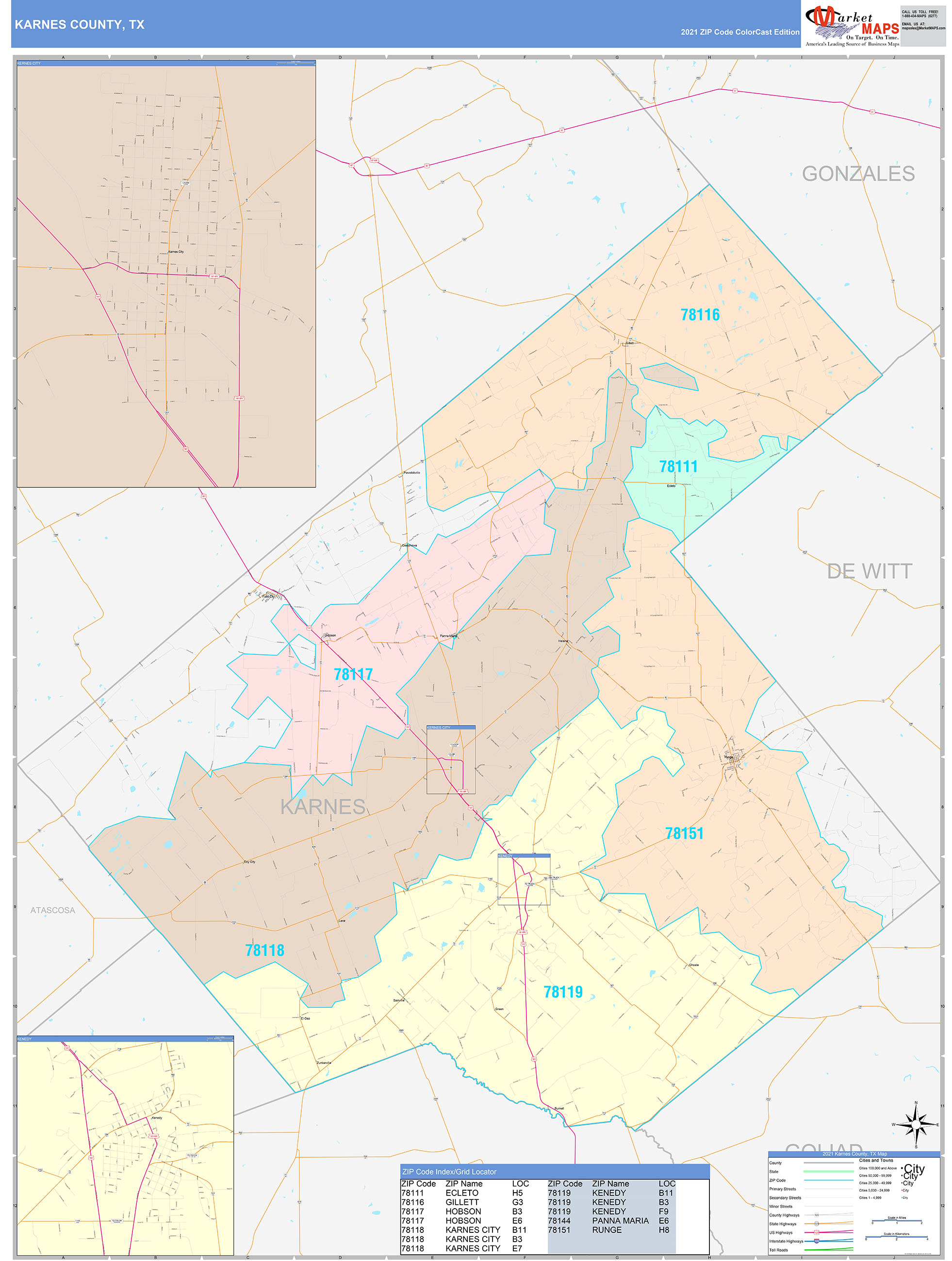 Karnes County, TX Wall Map Color Cast Style by MarketMAPS