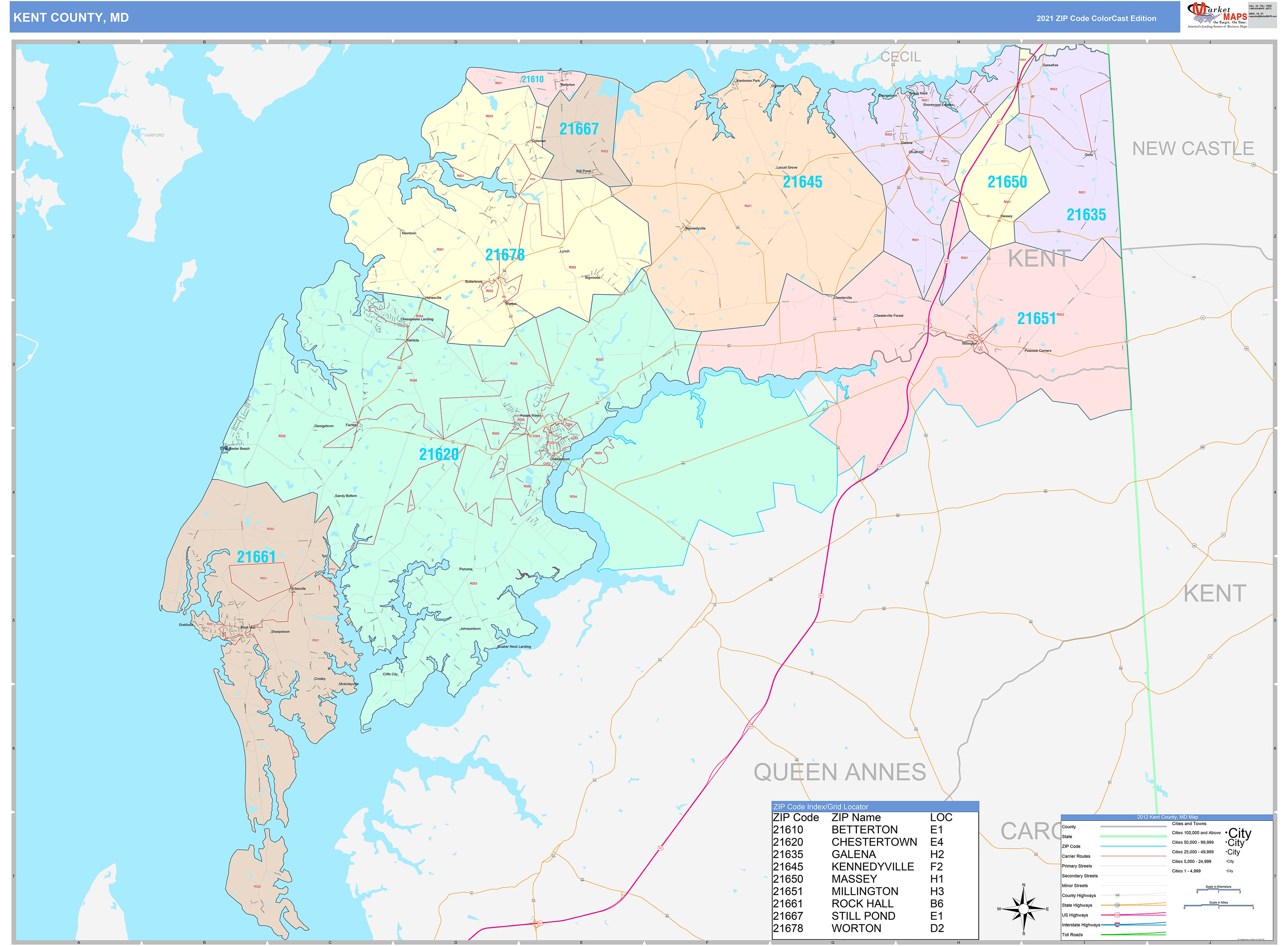 Kent County, MD Wall Map Color Cast Style by MarketMAPS