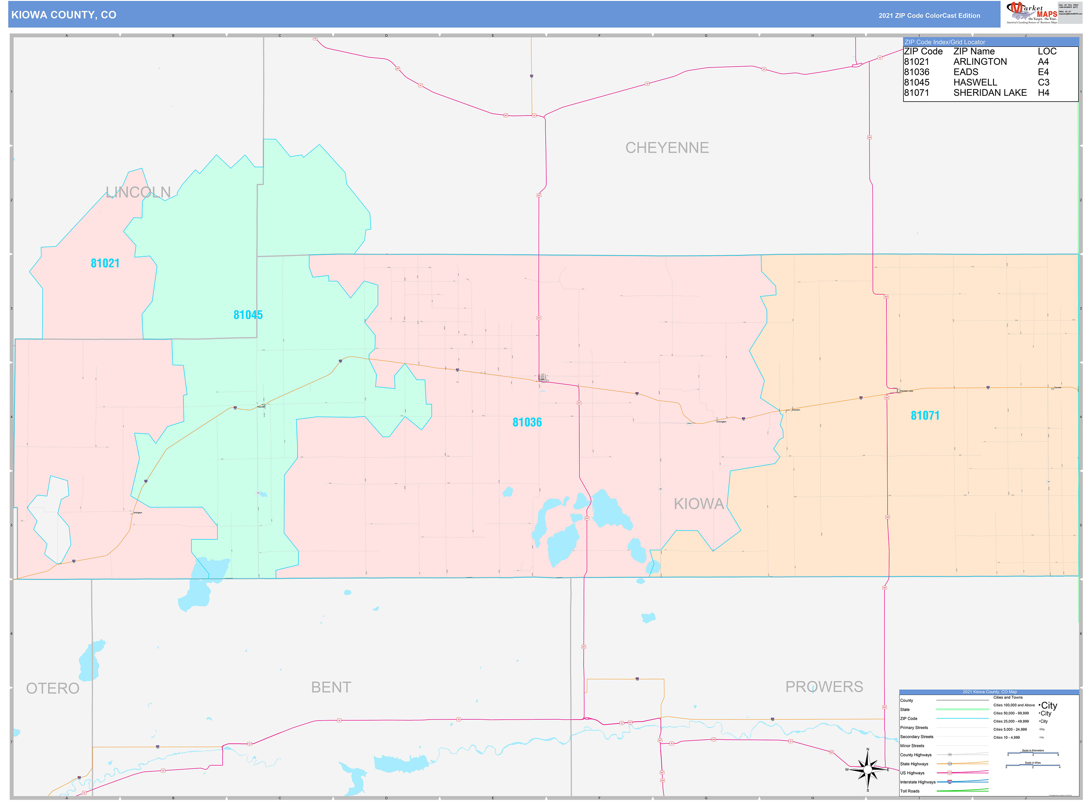 Kiowa County, CO Wall Map Color Cast Style by MarketMAPS