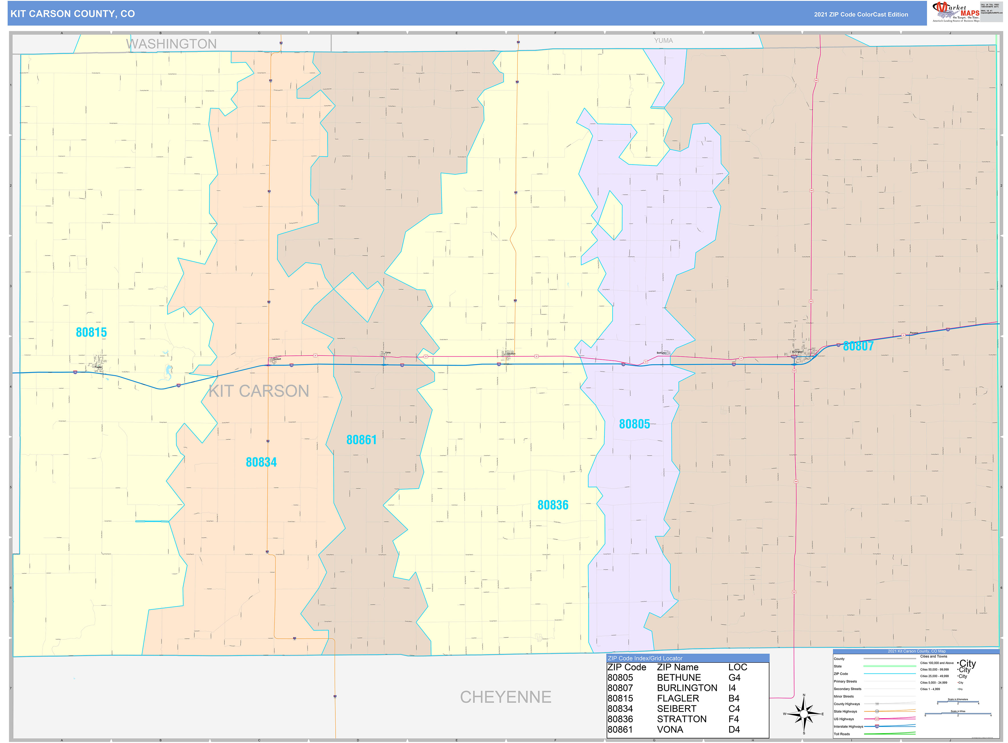 Kit Carson County, CO Wall Map Color Cast Style by MarketMAPS