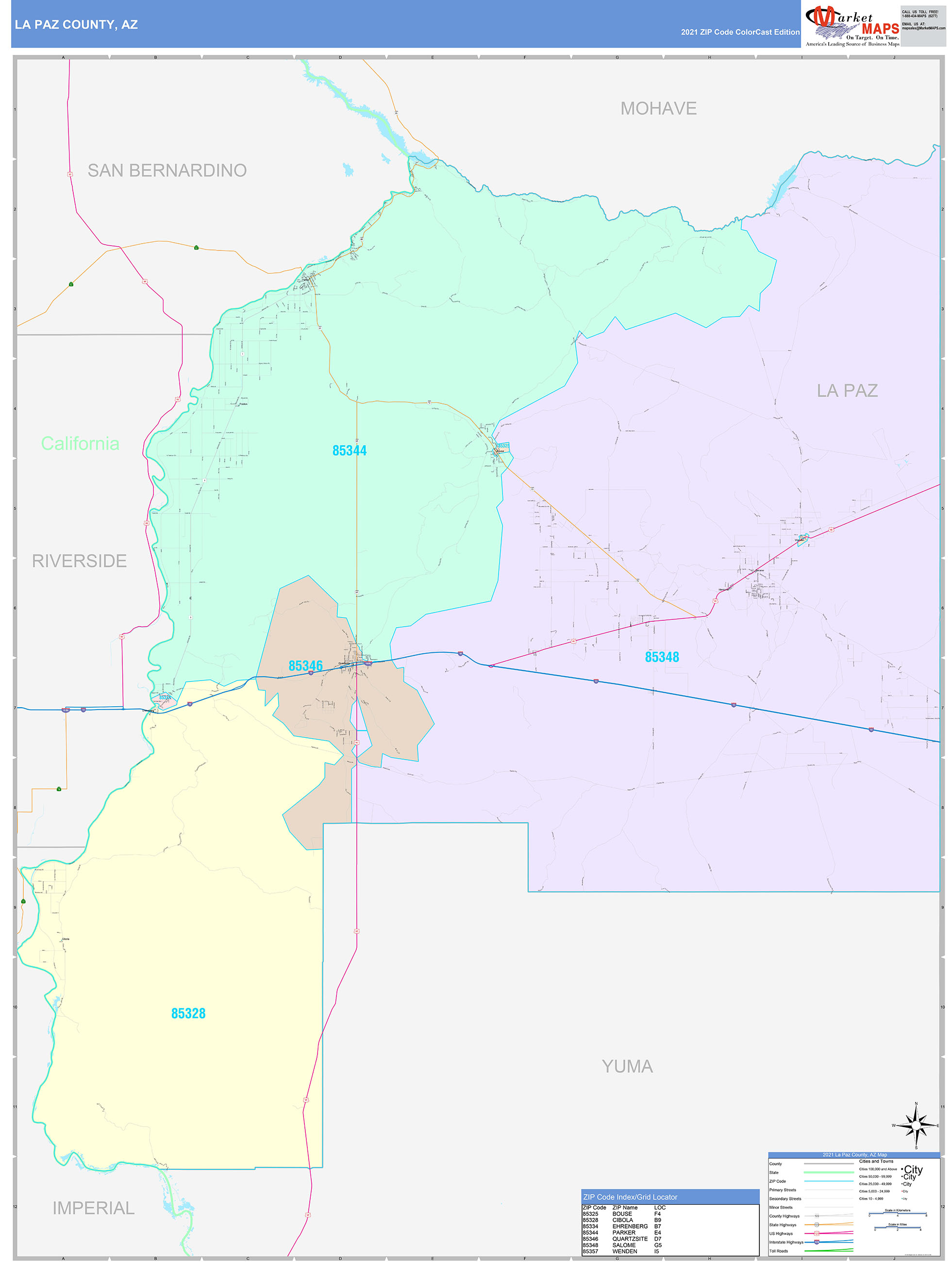 La Paz County, AZ Wall Map Color Cast Style by MarketMAPS