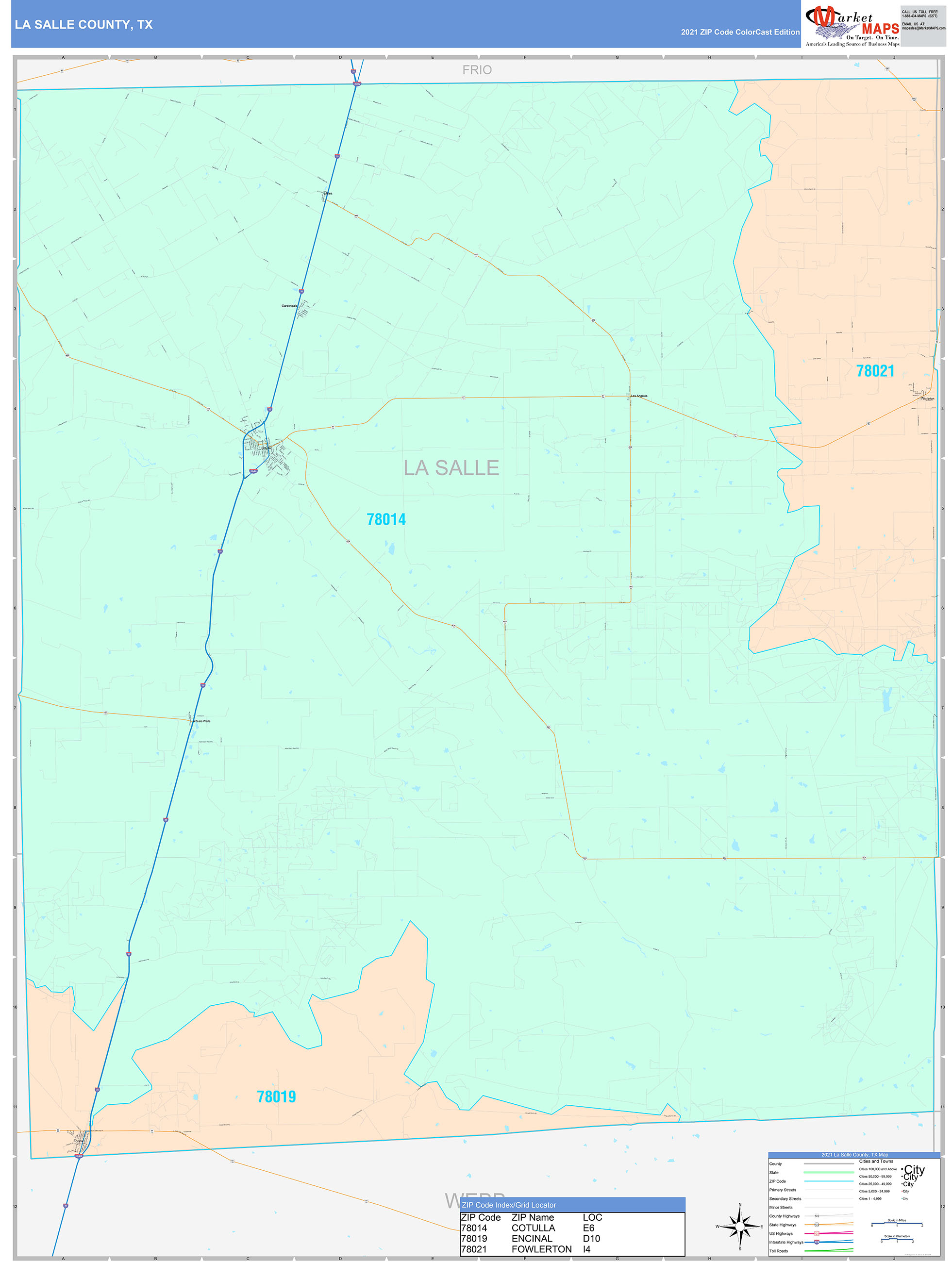 La Salle County Tx Wall Map Color Cast Style By Marketmaps